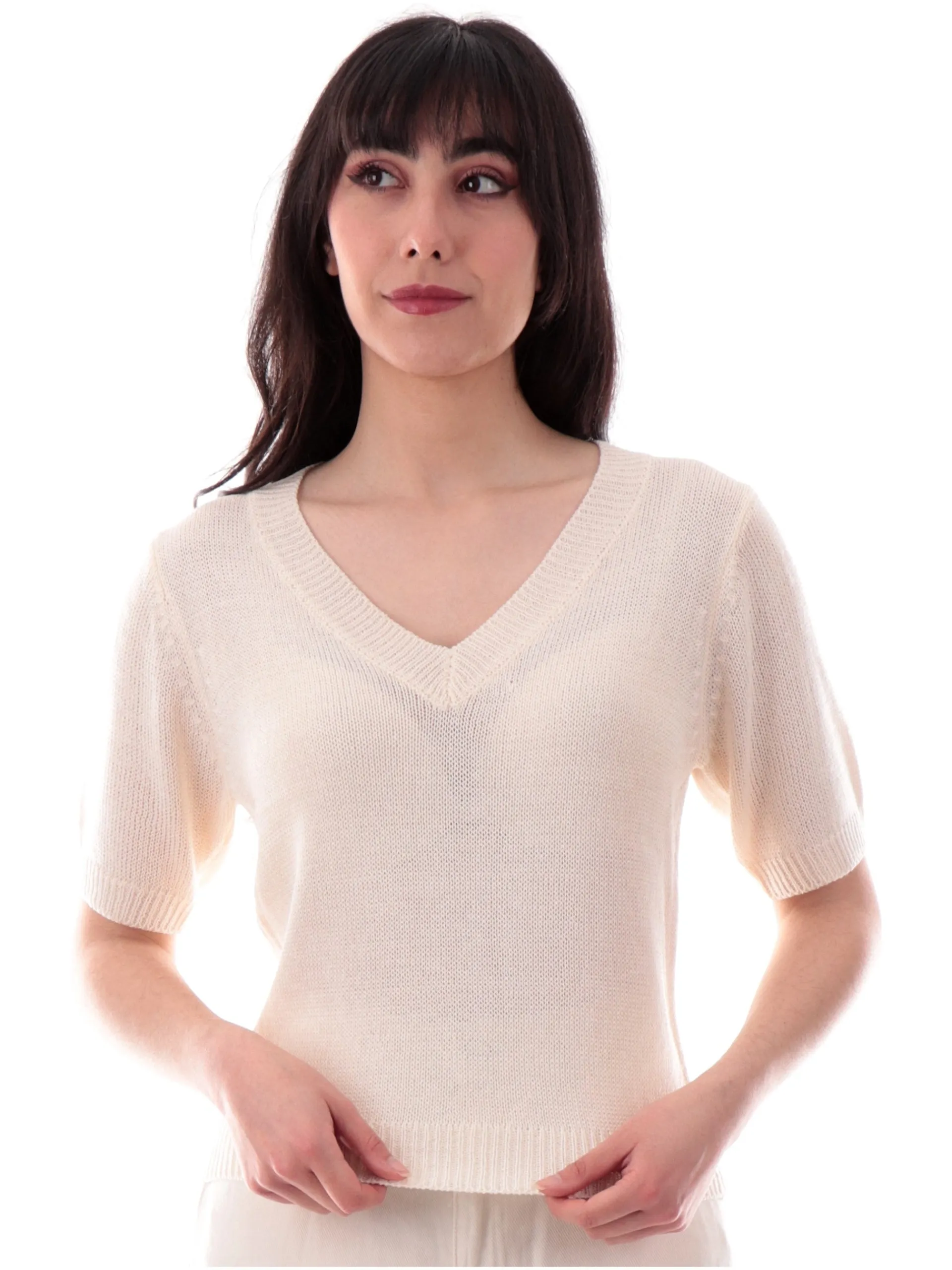 MOLLYBRACKEN Maglie*Maglia Molly Bracken beige oro scollo a V knitted LA1727DP