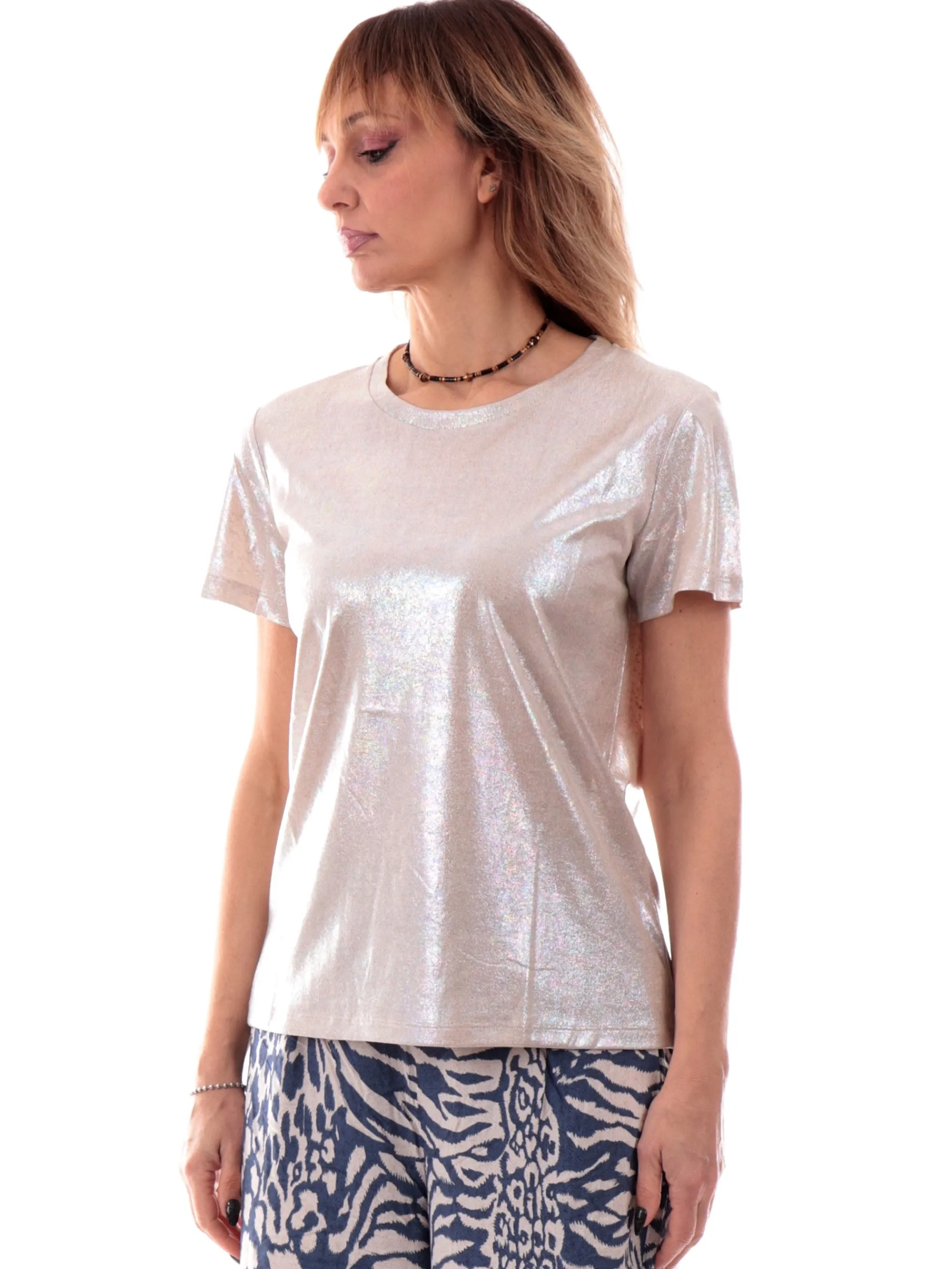 MOLLYBRACKEN T-Shirt*Maglia Molly Bracken beige da donna con glitter all over TS103DP