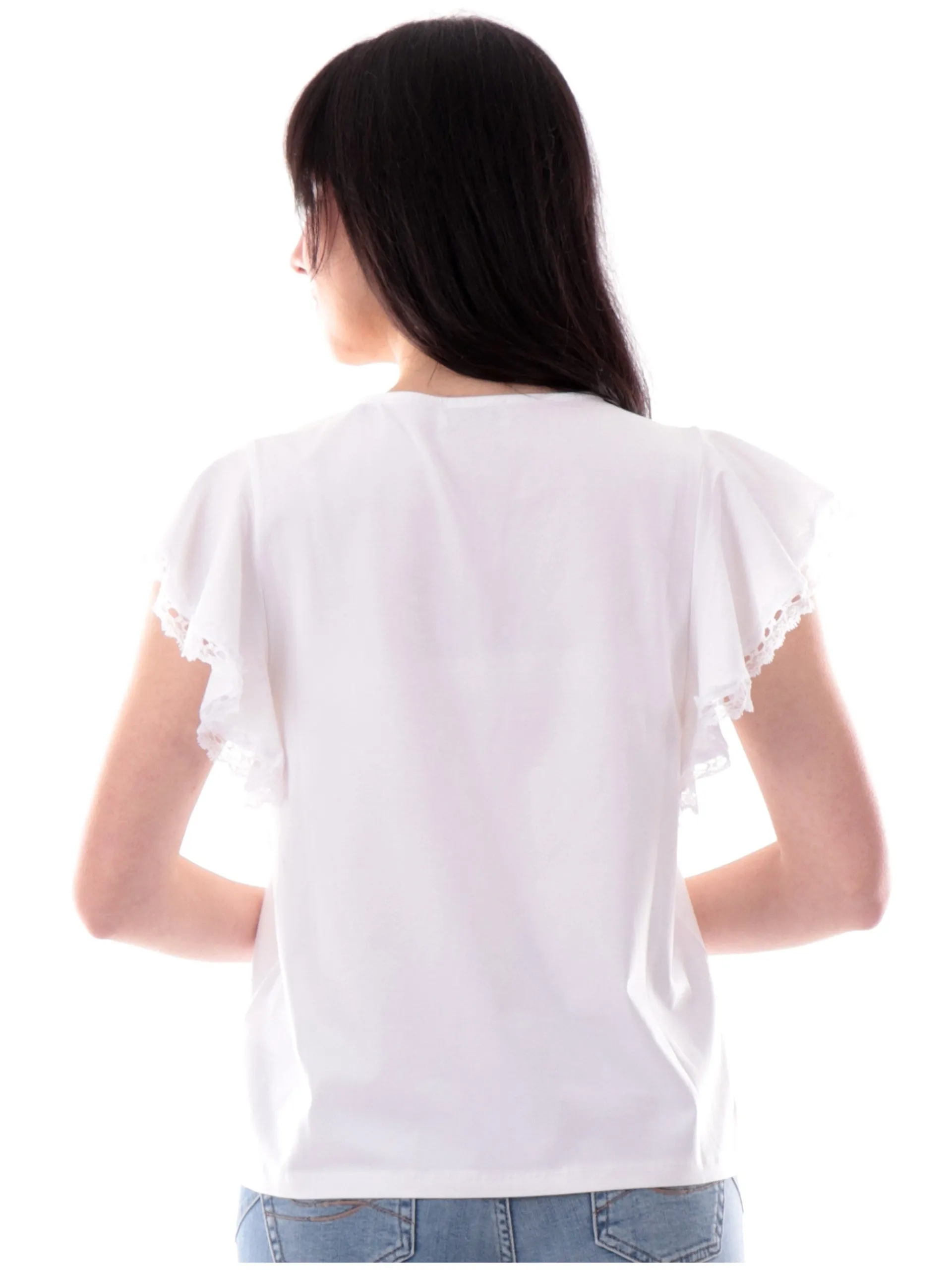 MOLLYBRACKEN T-Shirt*Maglia Molly Bracken bianca da donna maniche con balze T2017DP