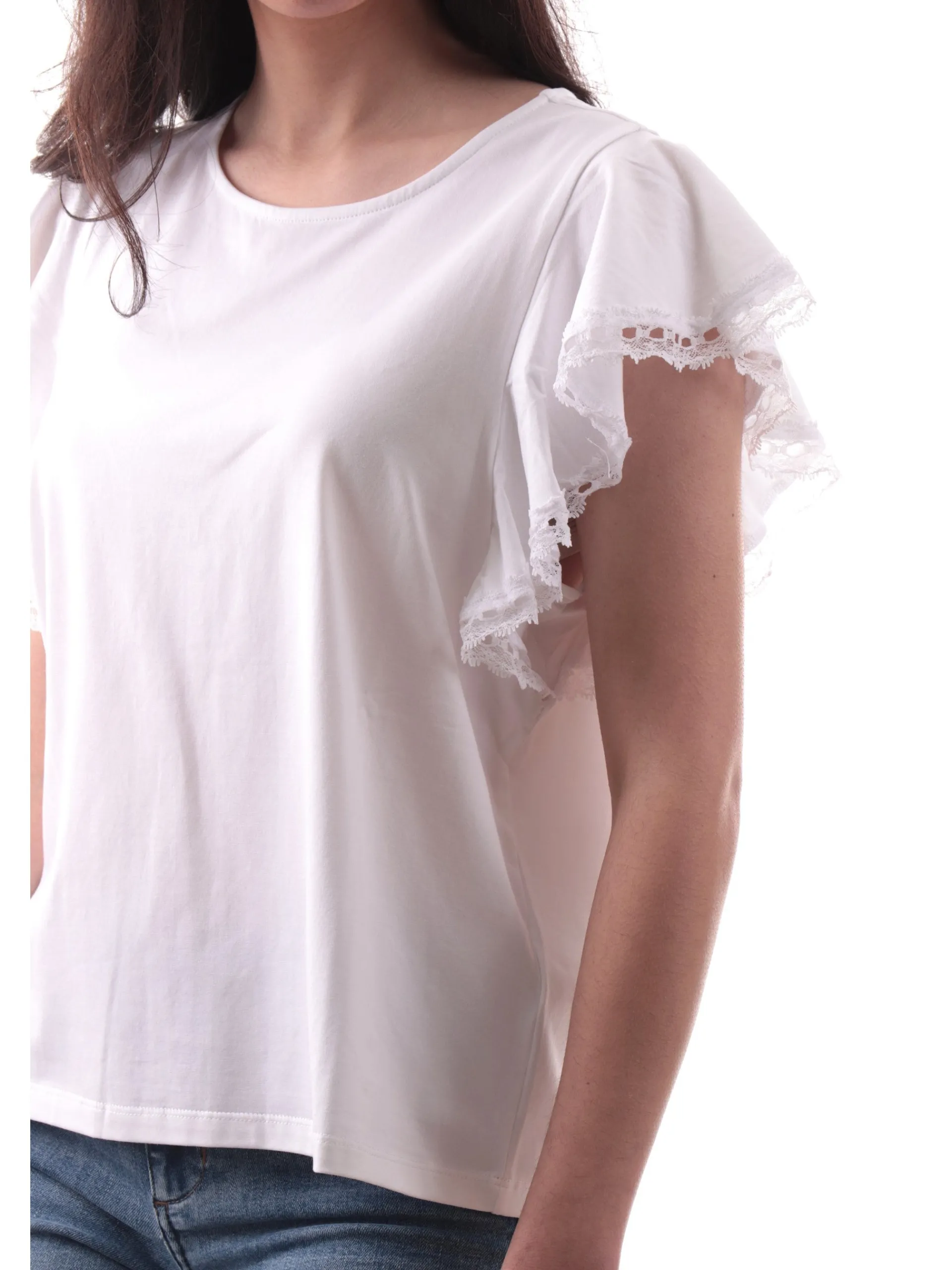 MOLLYBRACKEN T-Shirt*Maglia Molly Bracken bianca da donna maniche con balze T2017DP