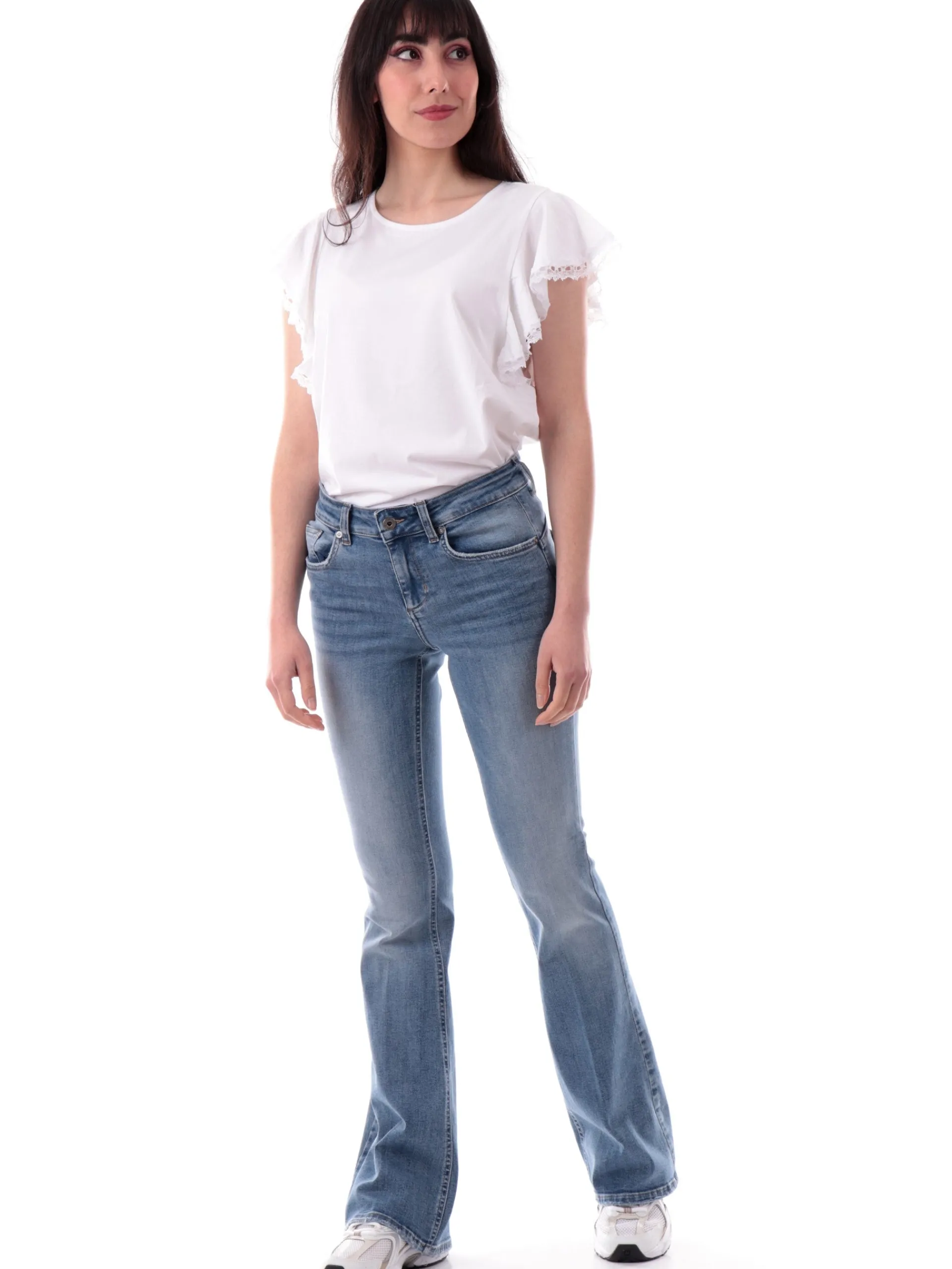 MOLLYBRACKEN T-Shirt*Maglia Molly Bracken bianca da donna maniche con balze T2017DP