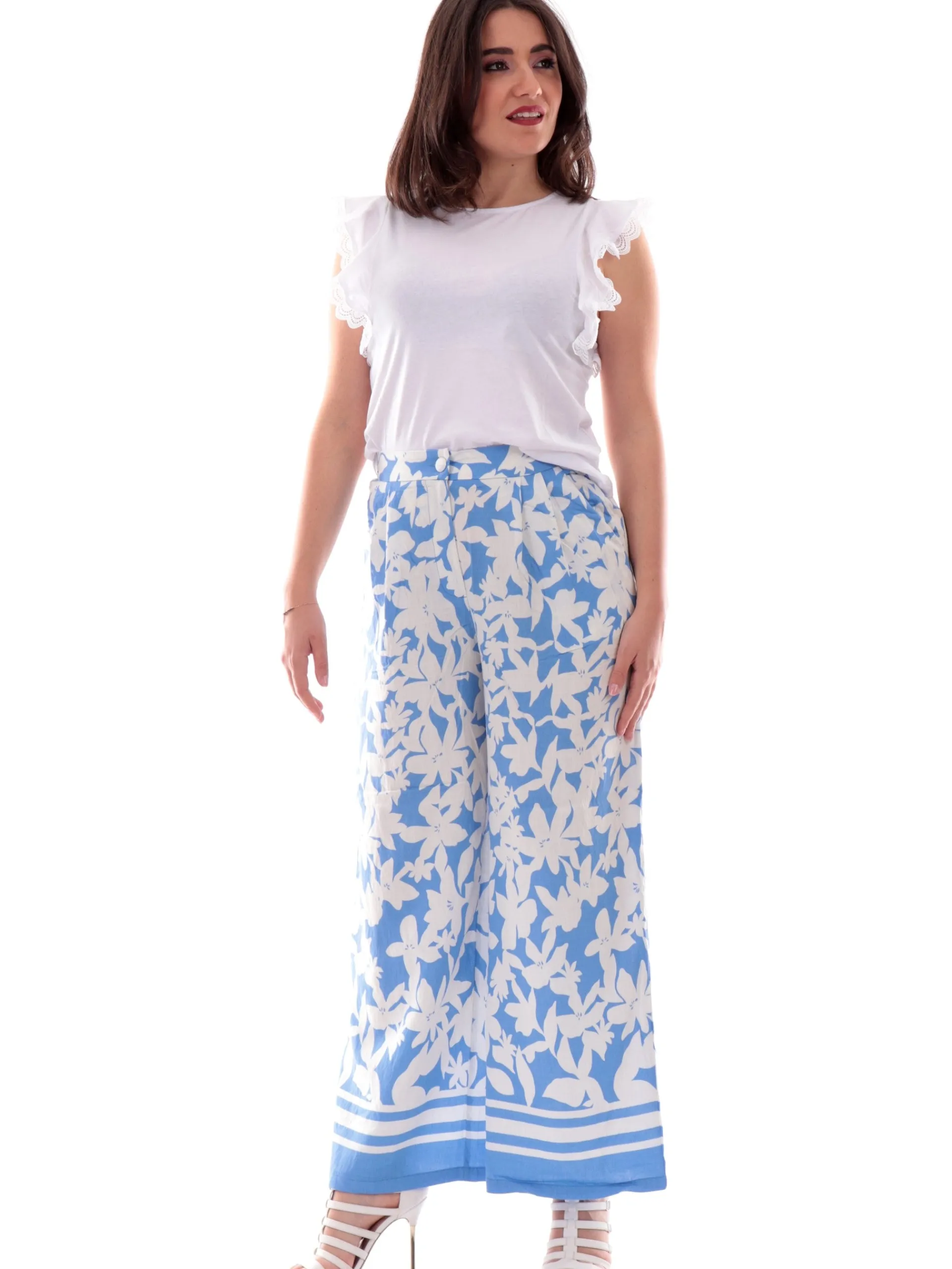 MOLLYBRACKEN T-Shirt*Maglia Molly Bracken bianca da donna maniche con balze T2016DP