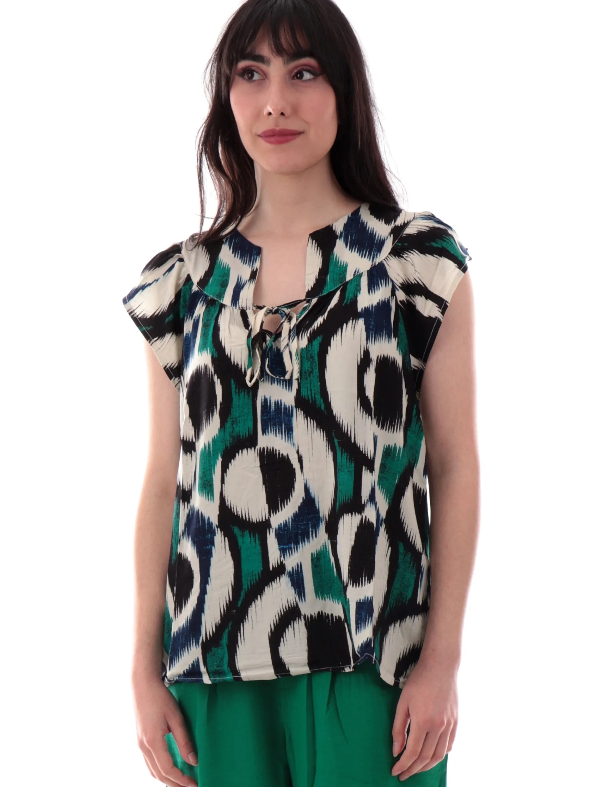 MOLLYBRACKEN Maglie*Maglia Molly bracken maniche a farfalla da donna nera e verde N267DP