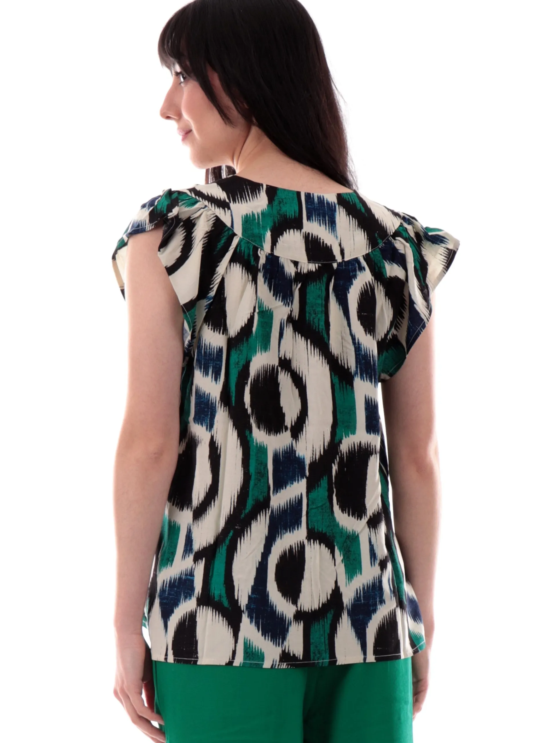 MOLLYBRACKEN Maglie*Maglia Molly bracken maniche a farfalla da donna nera e verde N267DP