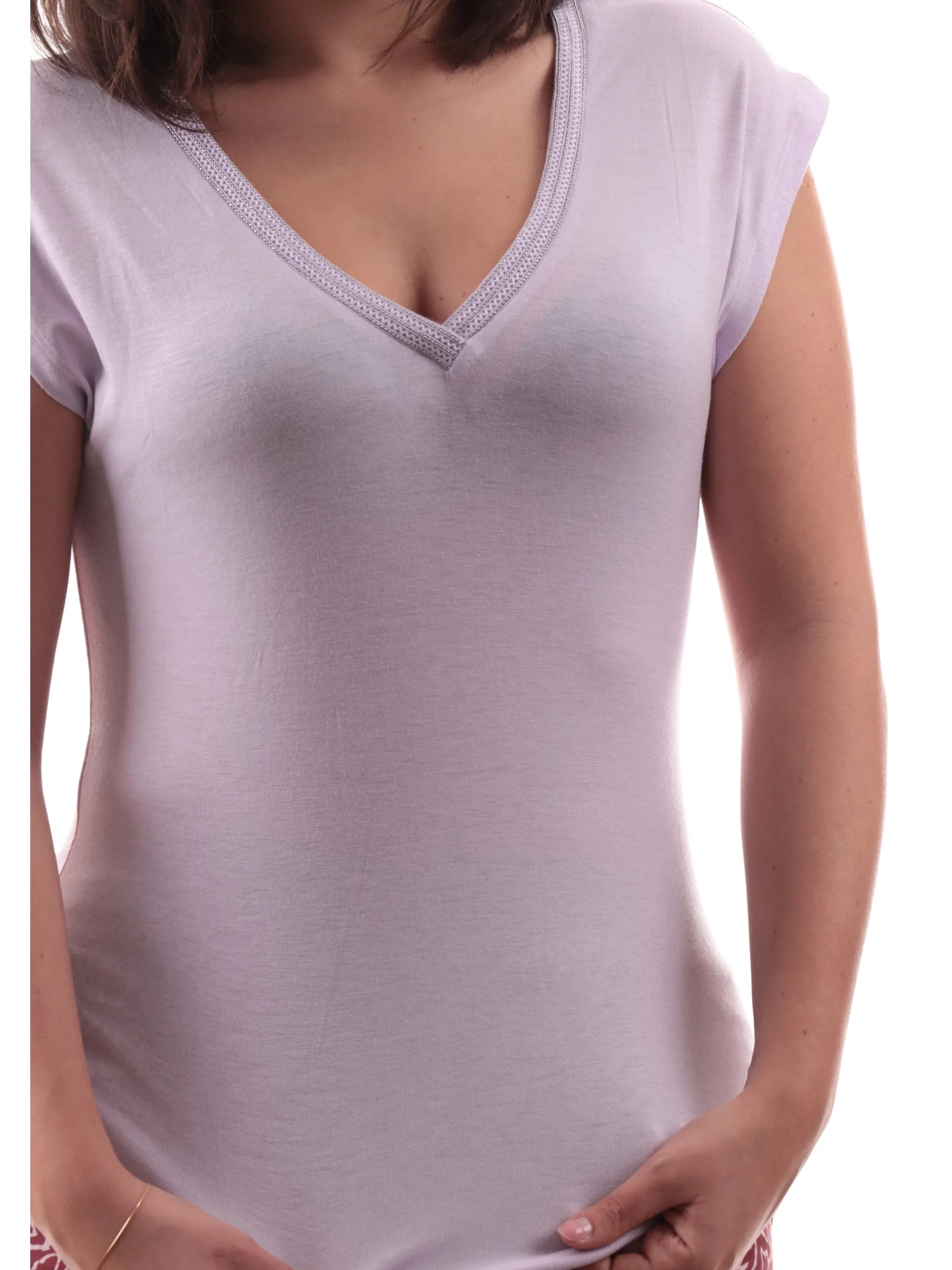 MOLLYBRACKEN T-Shirt*Maglia Molly Bracken scollo a V con strass lilla da donna T2019DP
