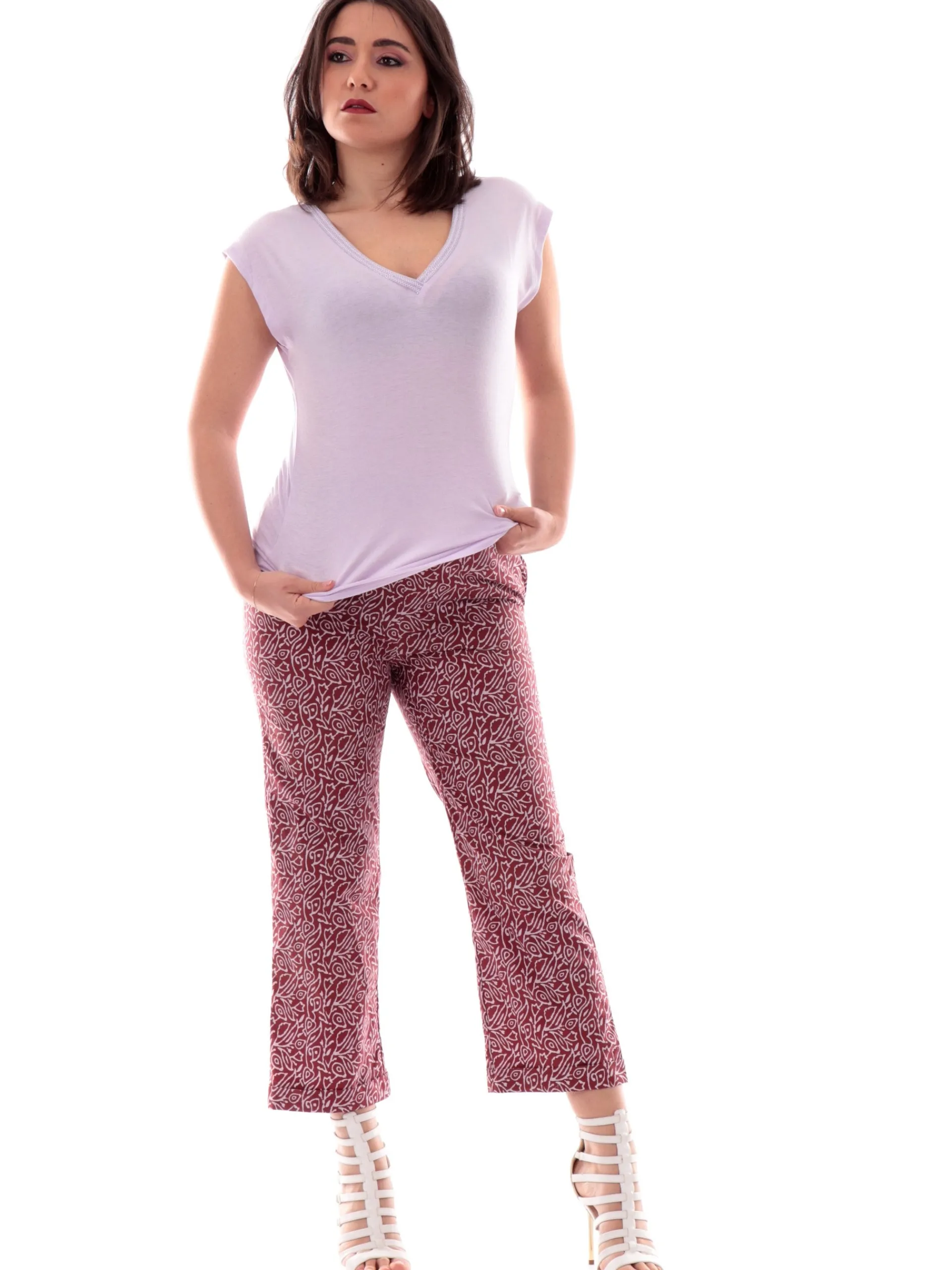 MOLLYBRACKEN T-Shirt*Maglia Molly Bracken scollo a V con strass lilla da donna T2019DP