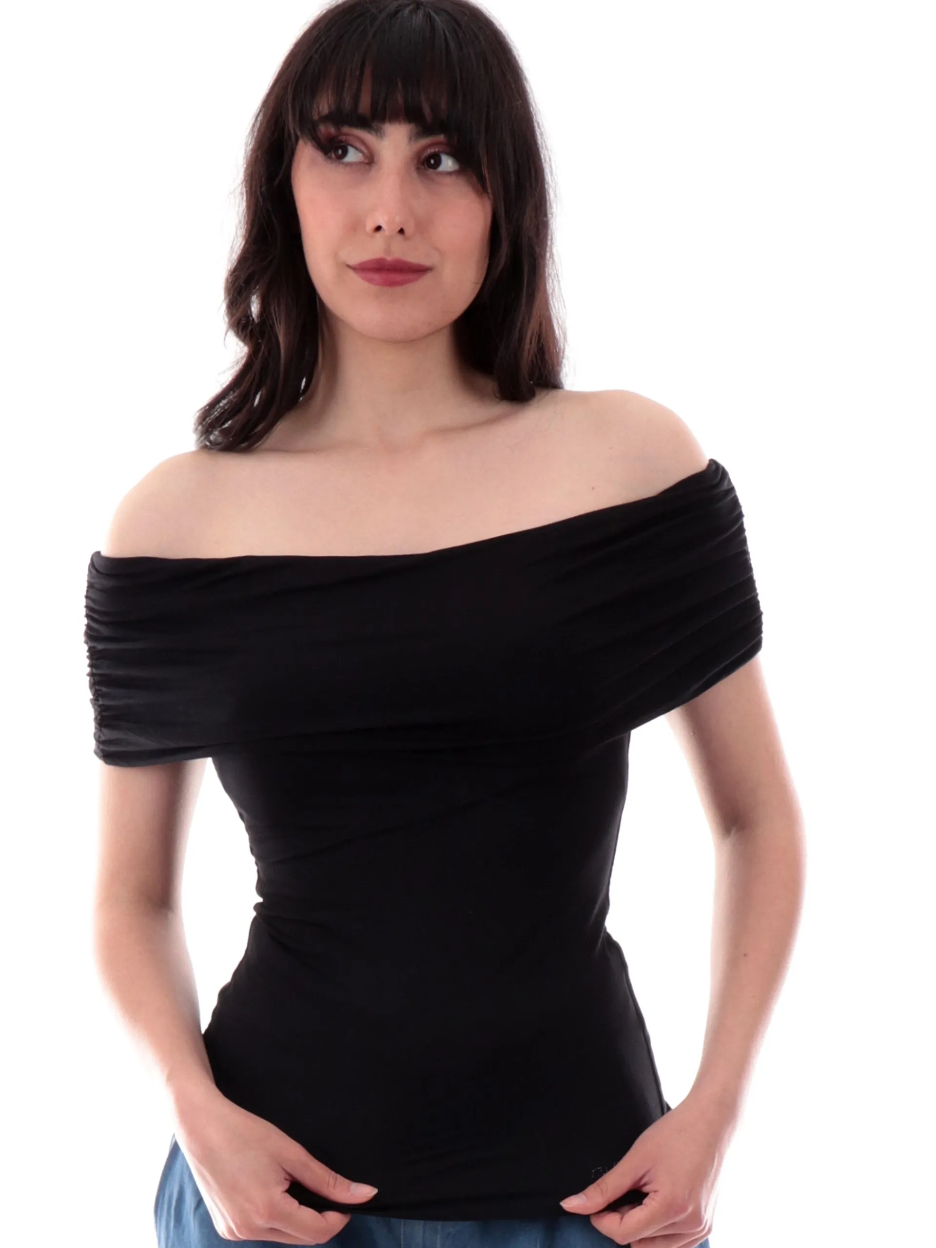 GUESS Maglie*Maglia Nero donna con spalle scoperte Charlotte W5GP08KACM2