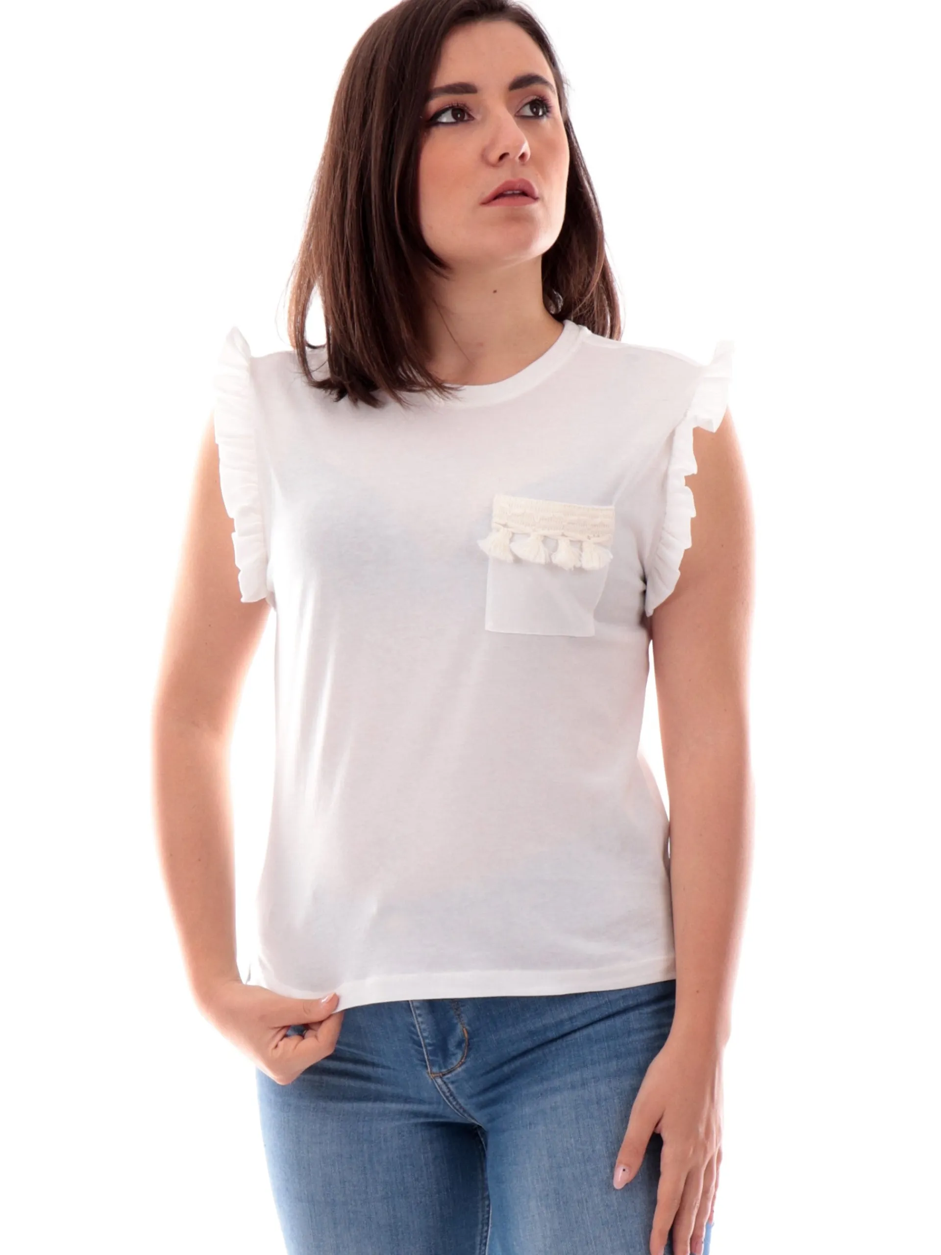 ONLY Maglie*Maglia bianca da donna con maniche a volant 15289732