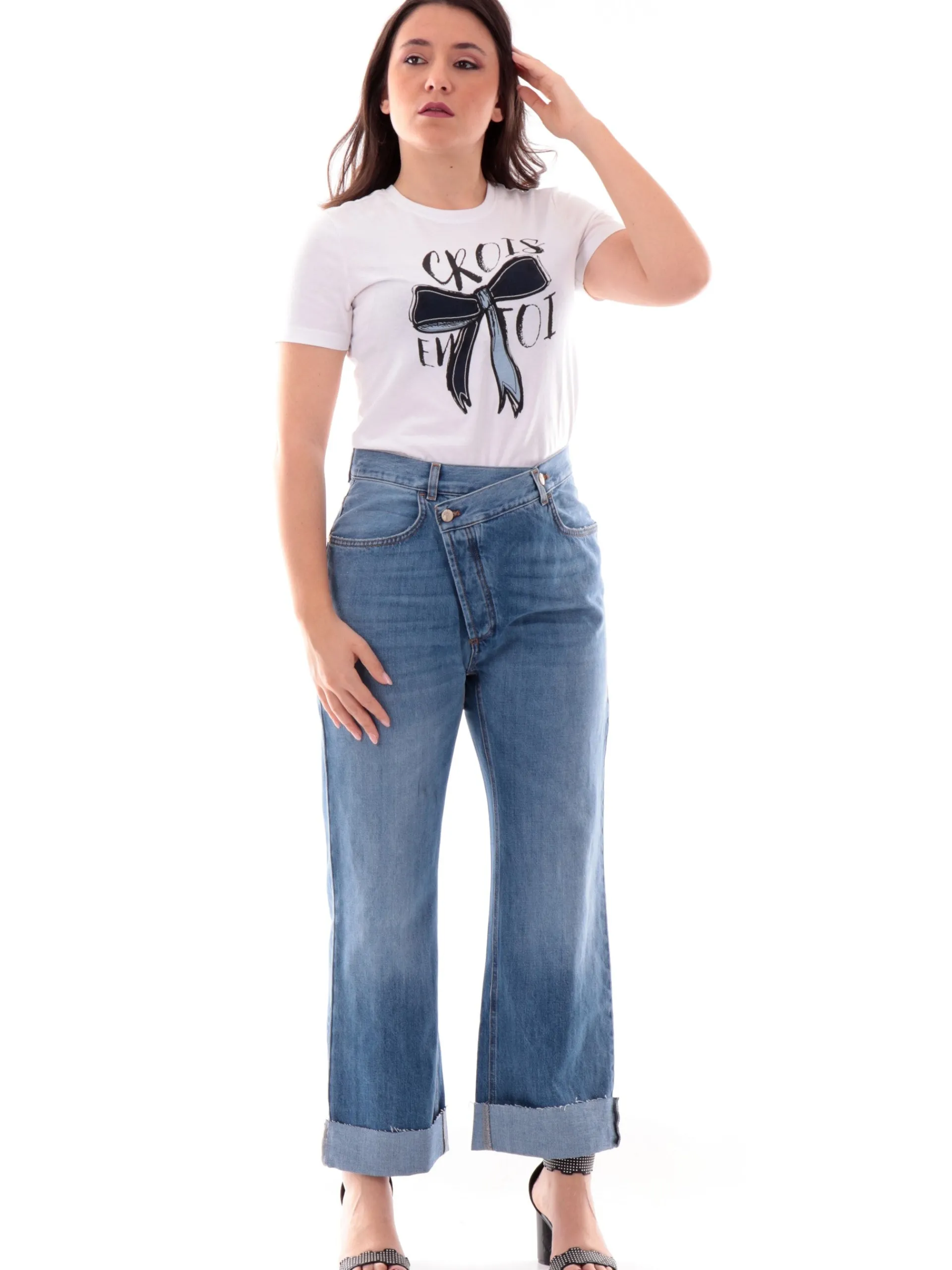 ONLY T-Shirt*Maglia bianca girocollo da donna con stampa e patch fiocco 15329752