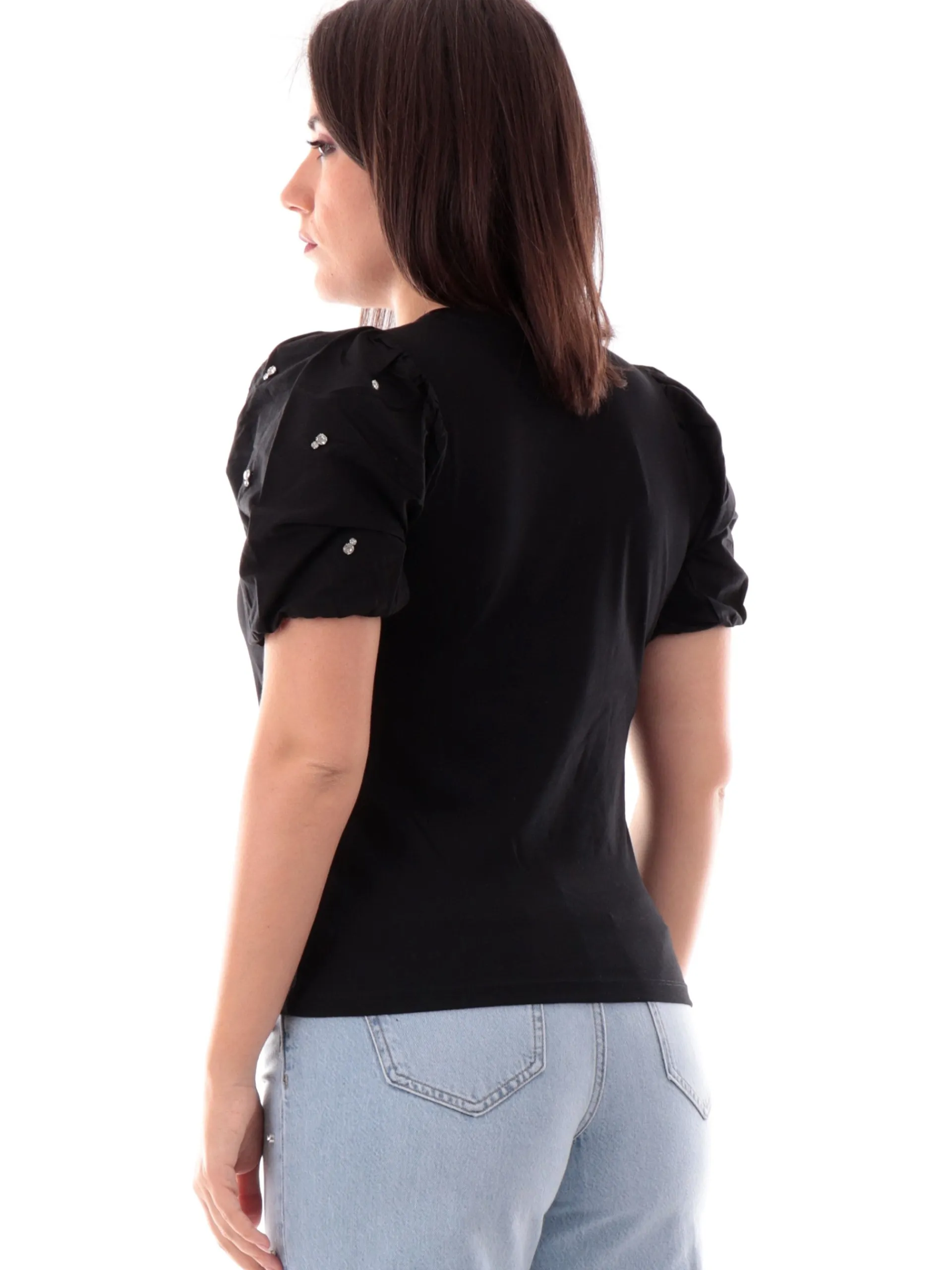 ONLY Maglie*Maglia nera da donna con maniche a sbuffo e strass 15346887