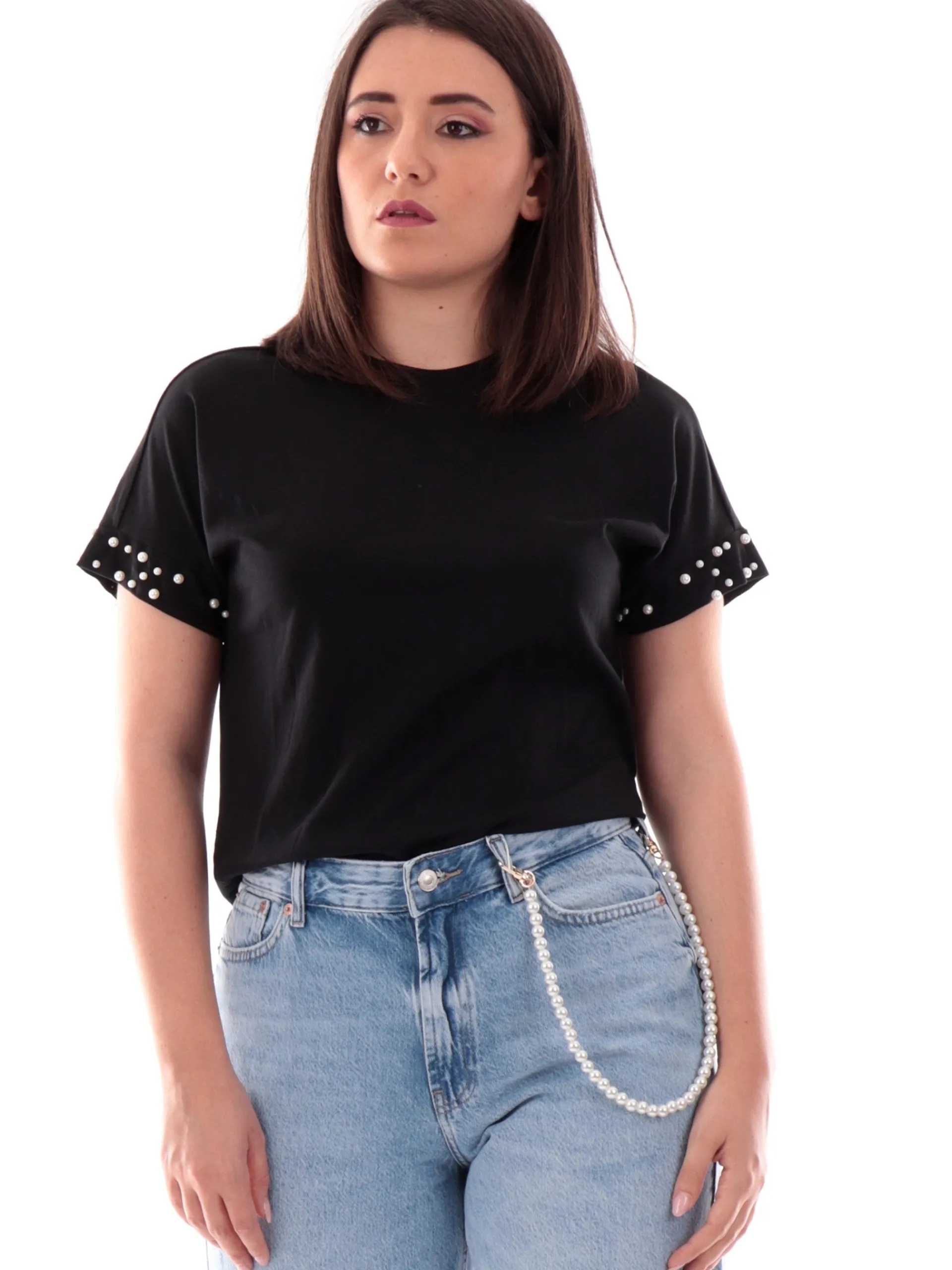 ONLY Maglie*Maglia nera da donna con perle 15346733