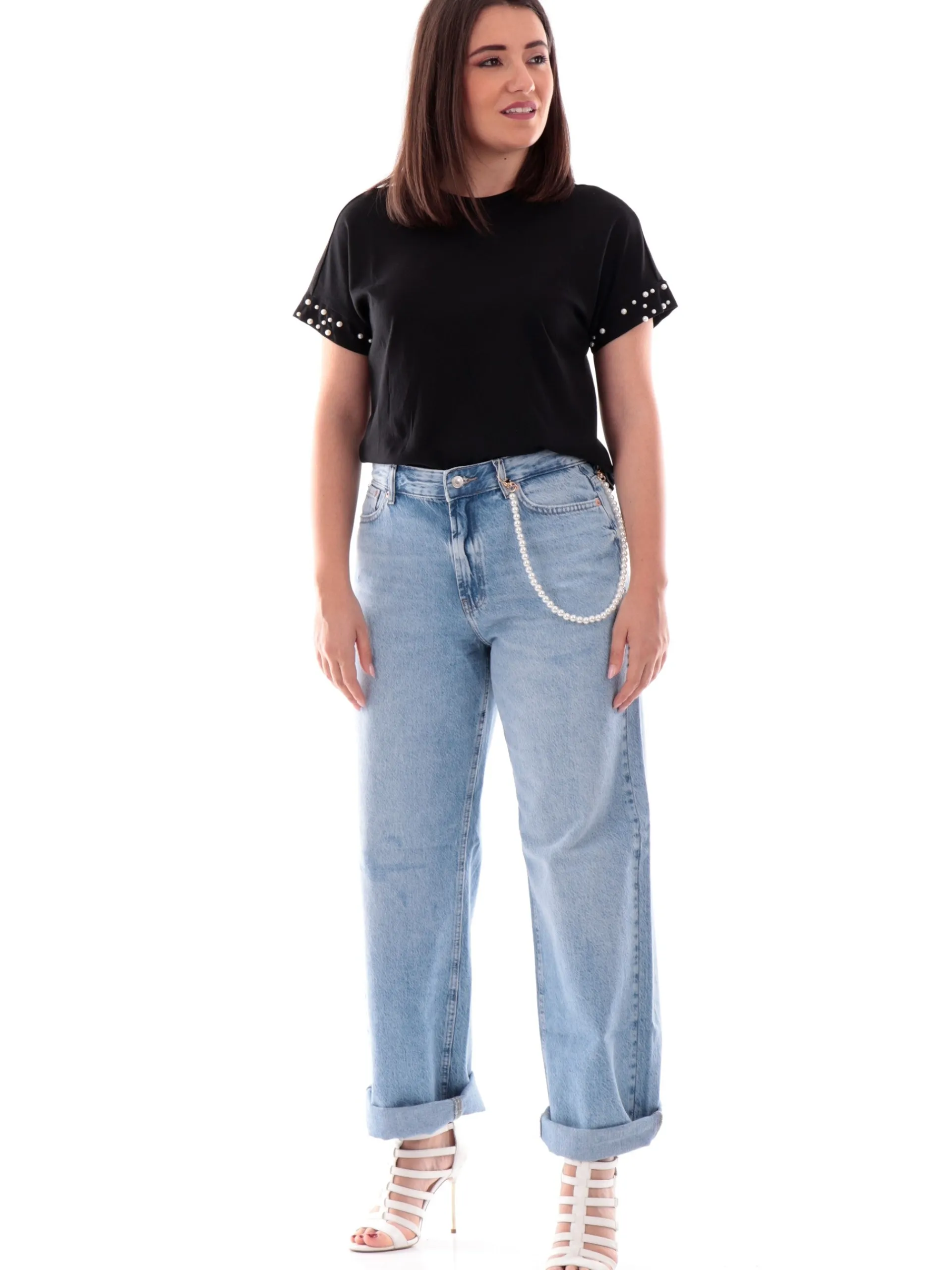 ONLY Maglie*Maglia nera da donna con perle 15346733