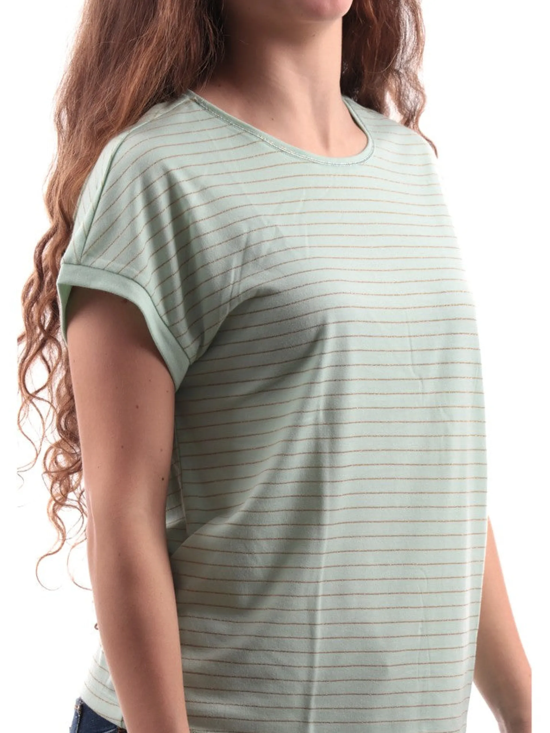 ONLY T-Shirt*Maglia verde da donna a righe oro 15251995