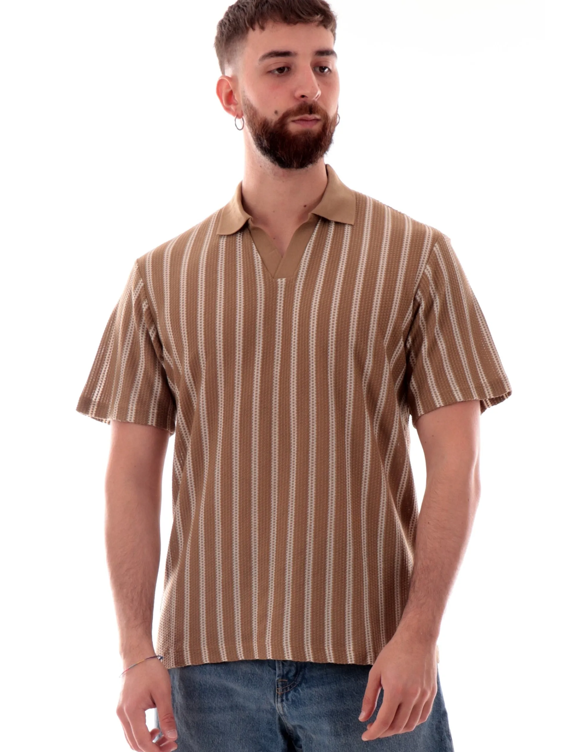 JACK&JONES Polo*Maglia Polo jack Jones Beige e bianca da uomo filo 12276317