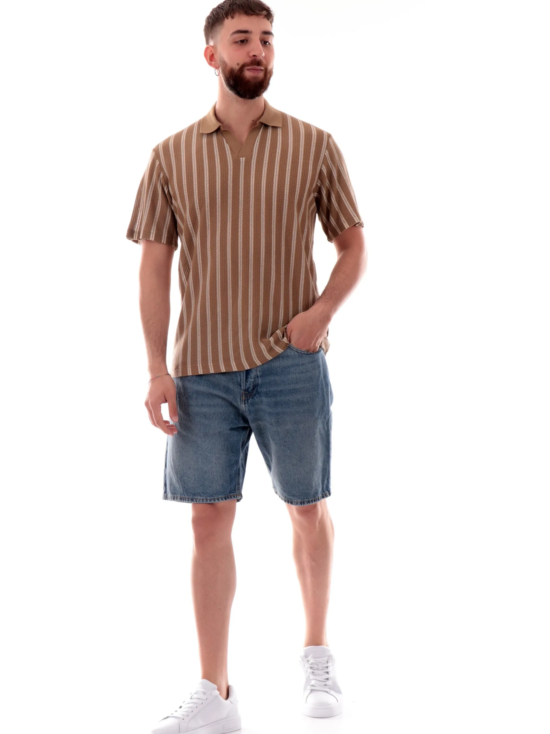 JACK&JONES Polo*Maglia Polo jack Jones Beige e bianca da uomo filo 12276317