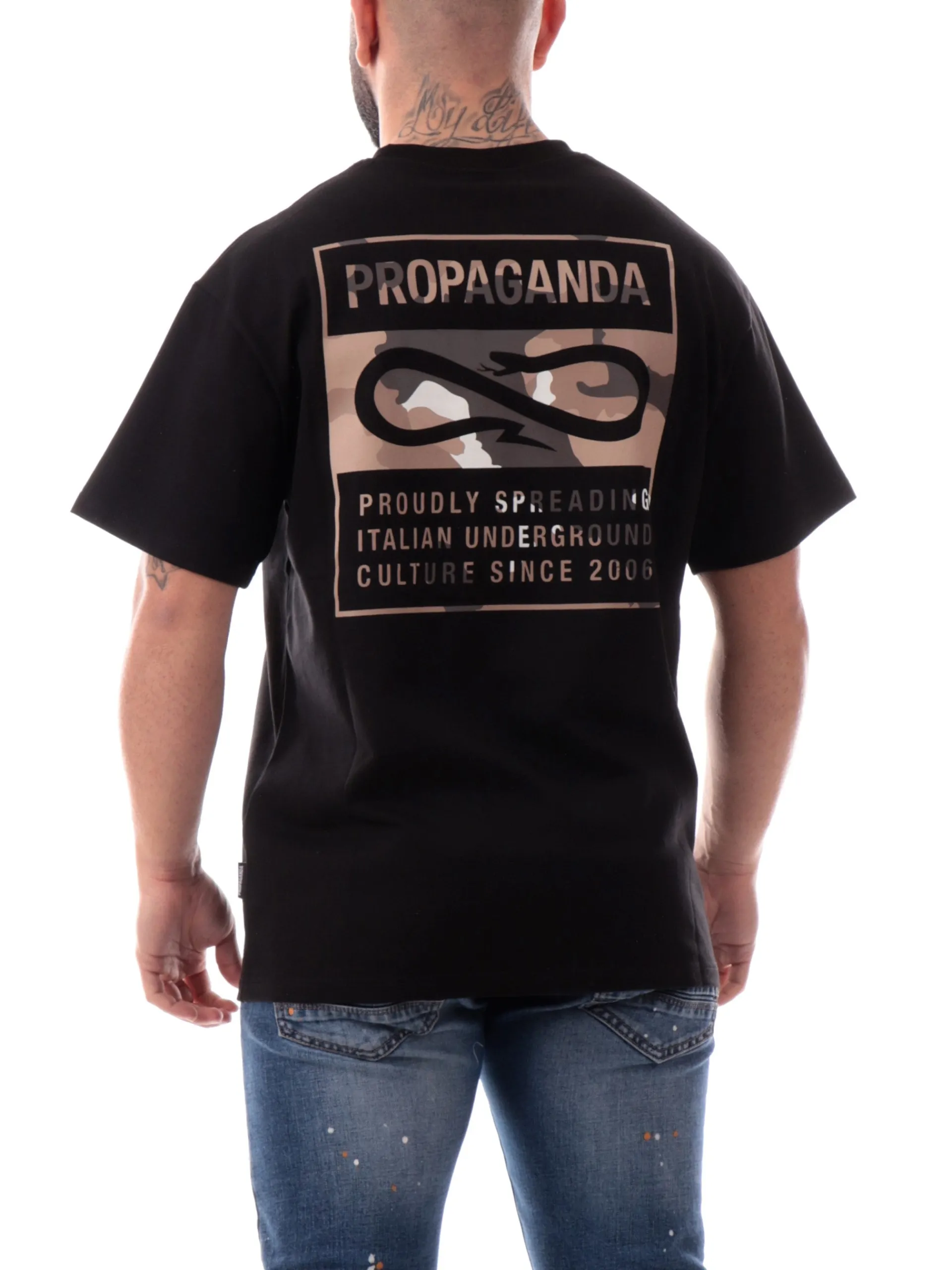 PROPAGANDA T-Shirt*Maglia nera Label Camo 25SSPRTS