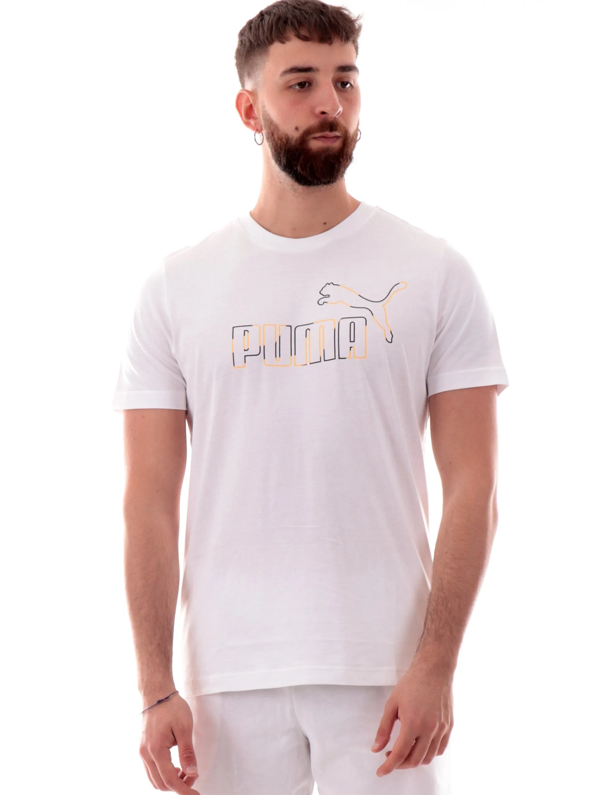 PUMA T-Shirt*Maglia bianca da uomo maxi logo a contrasto 688913