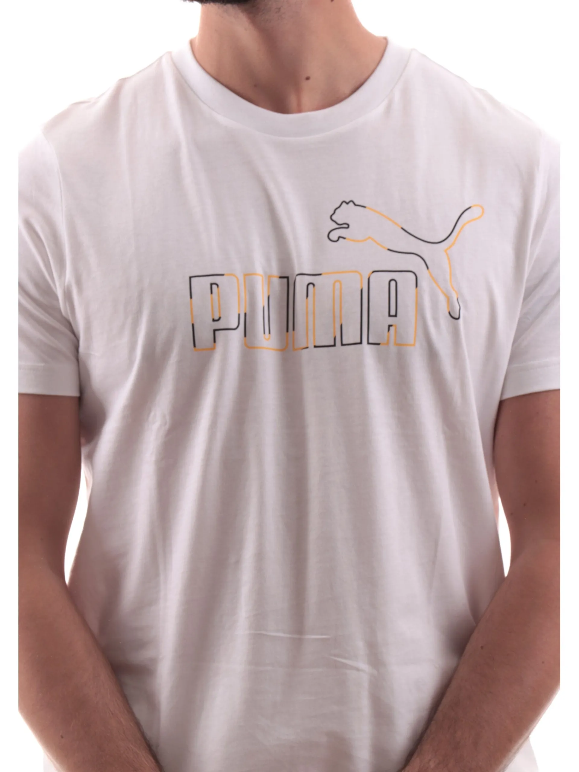 PUMA T-Shirt*Maglia bianca da uomo maxi logo a contrasto 688913