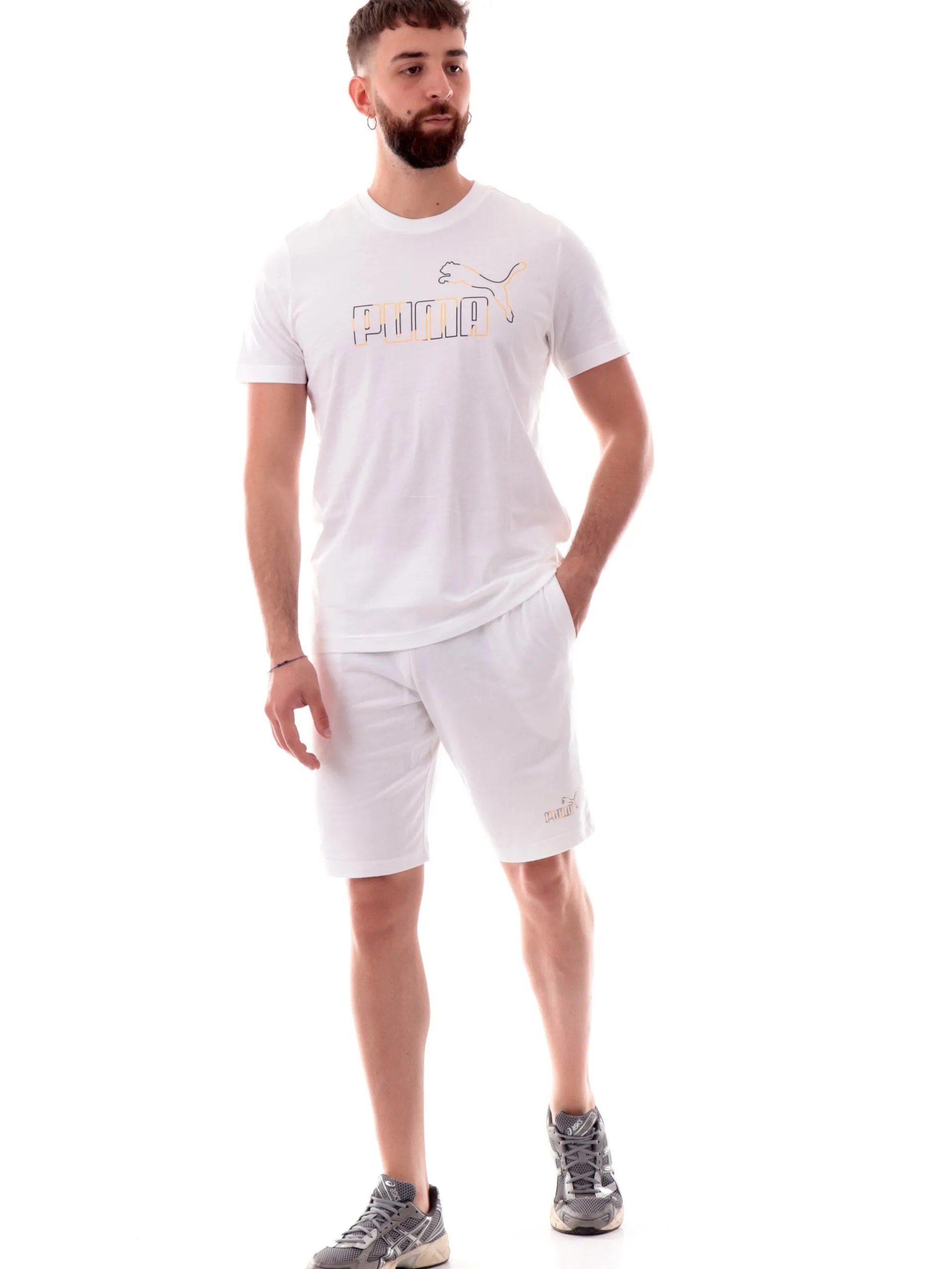 PUMA T-Shirt*Maglia bianca da uomo maxi logo a contrasto 688913