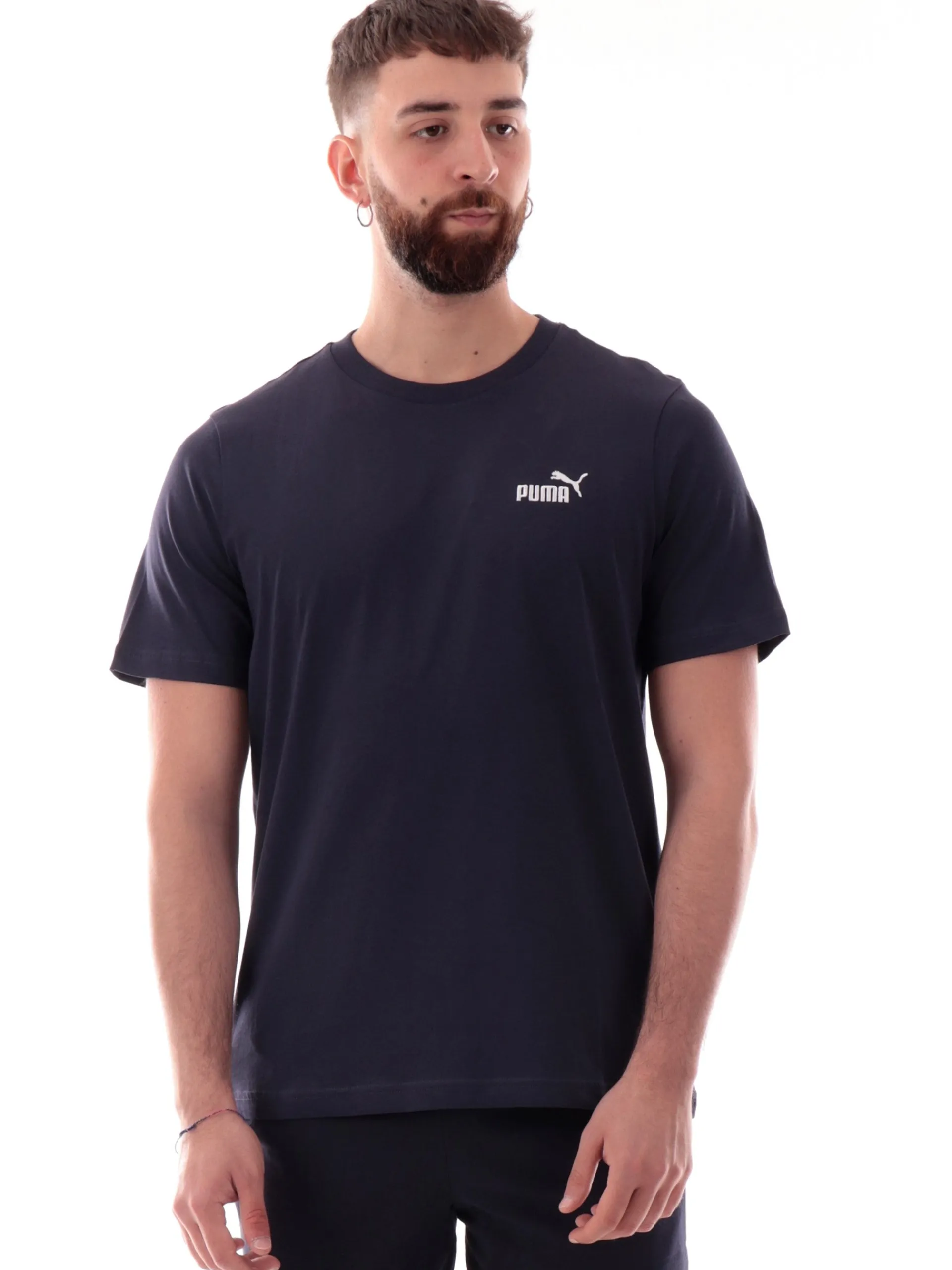 PUMA T-Shirt*Maglia blu girocollo da uomo logo ricamato 682534