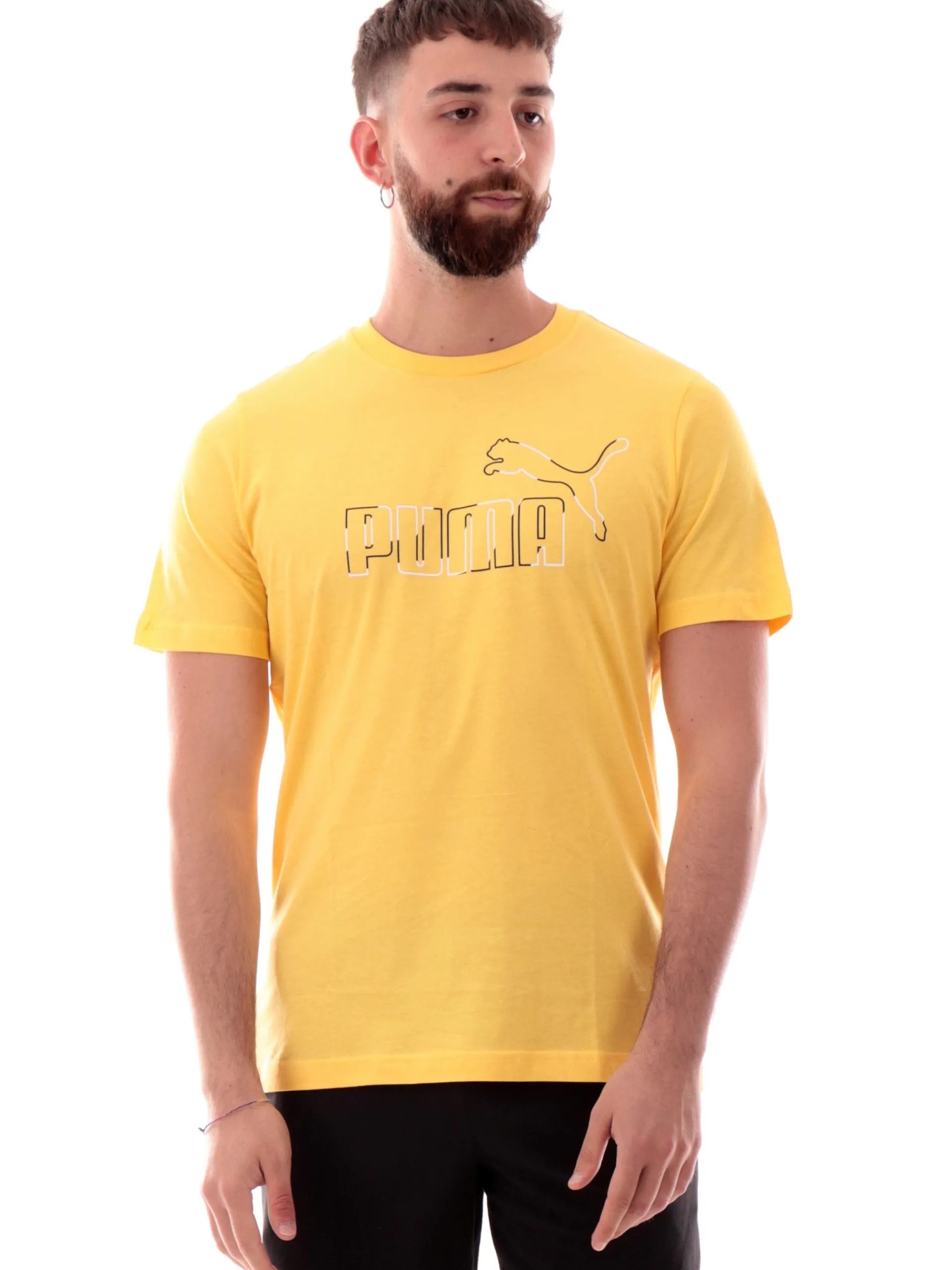 PUMA T-Shirt*Maglia gialla da uomo maxi logo a contrasto 688913