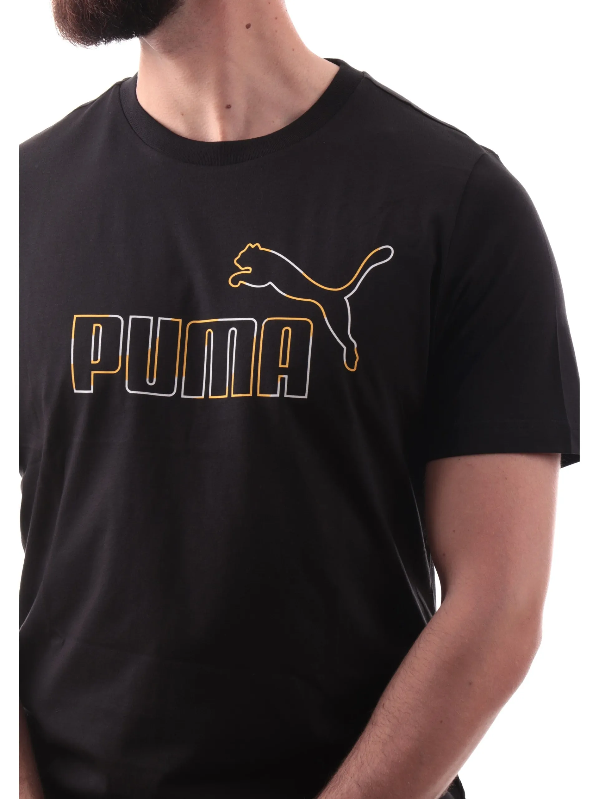 PUMA T-Shirt*Maglia nera da uomo maxi logo a contrasto 688913