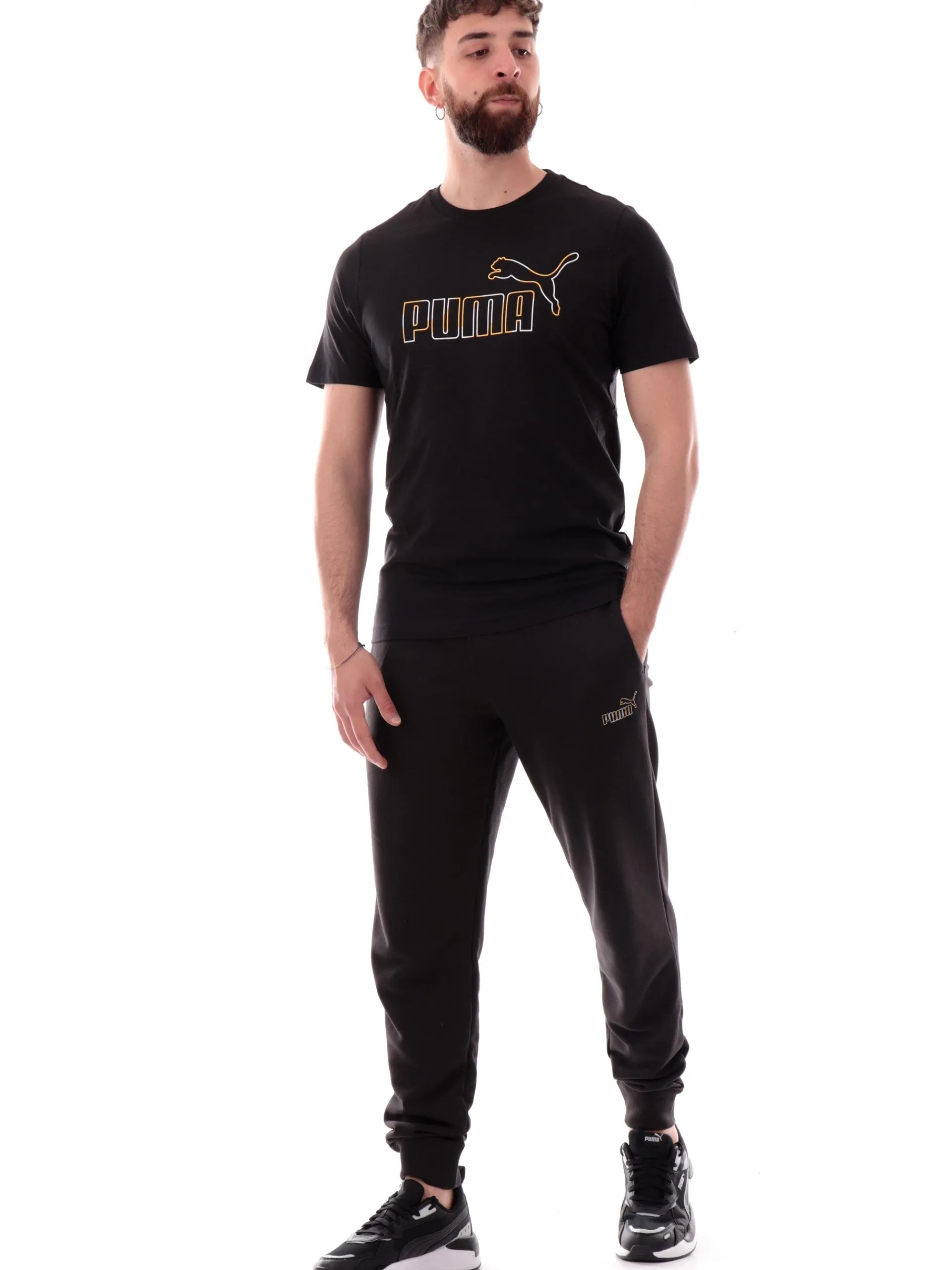 PUMA T-Shirt*Maglia nera da uomo maxi logo a contrasto 688913
