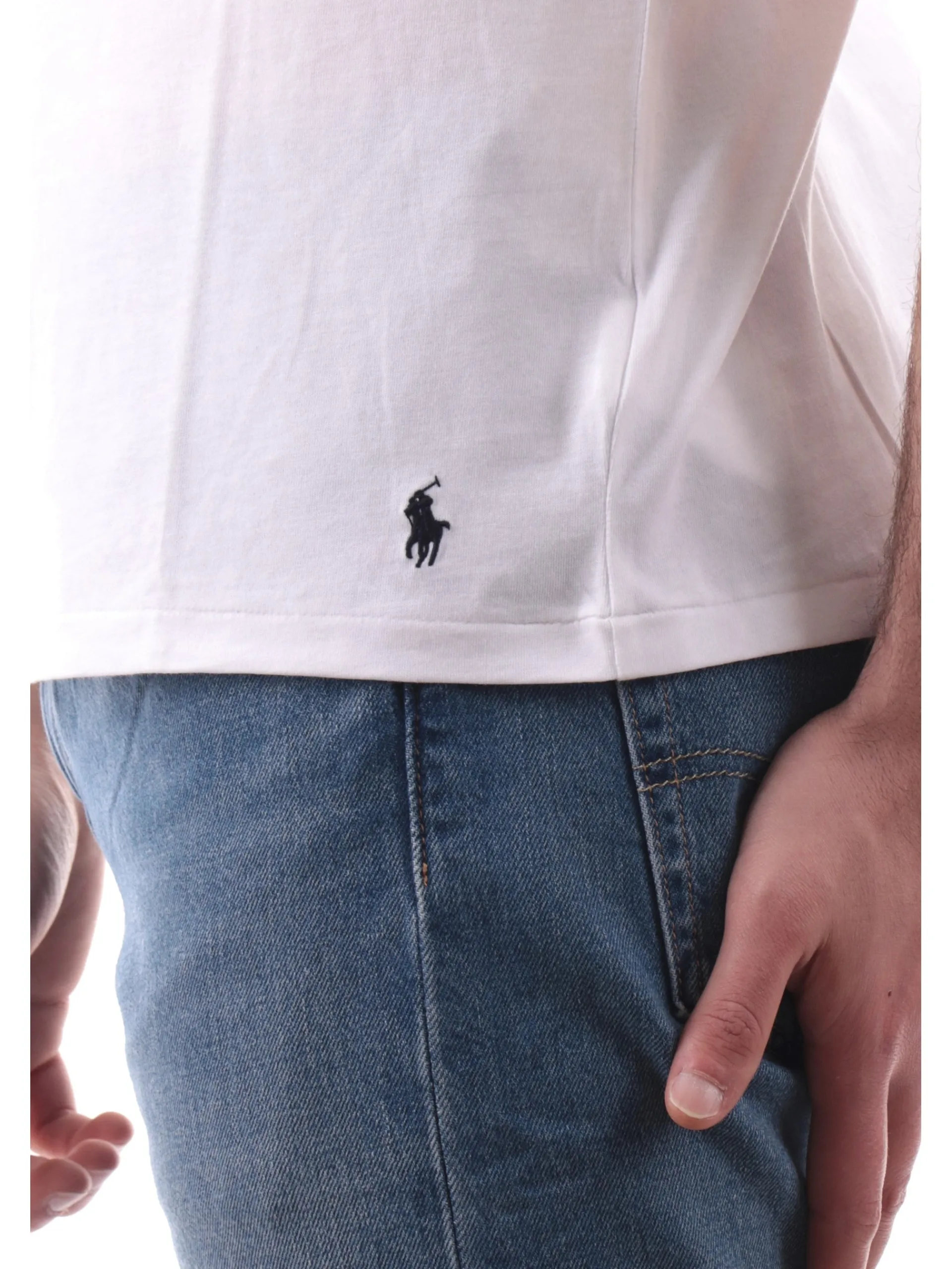 RALPH LAUREN T-Shirt*Maglia bianca girocollo da uomo logo Polo a contrasto 714931650