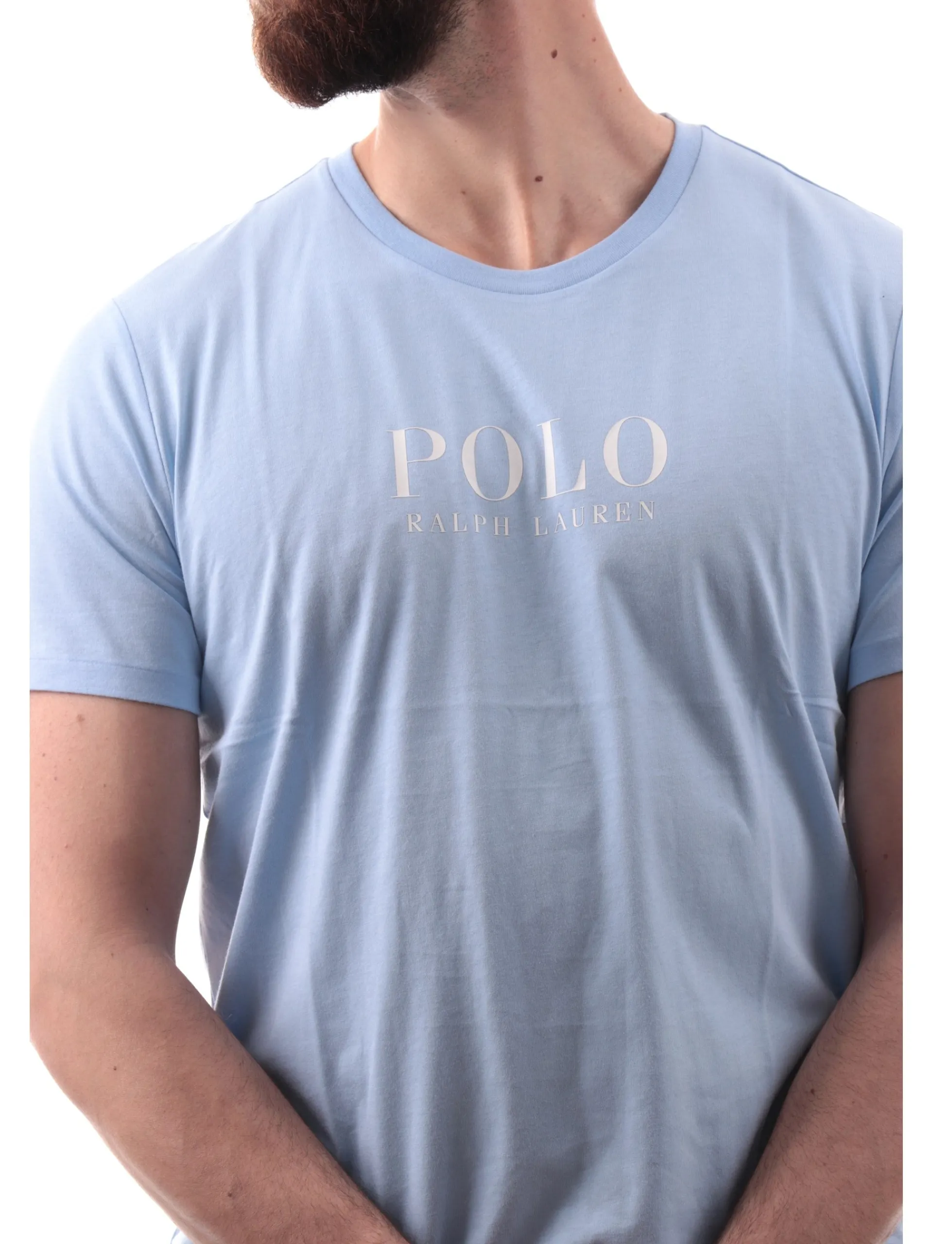 RALPH LAUREN T-Shirt*Maglia celeste da uomo con maxi logo Polo 714899613