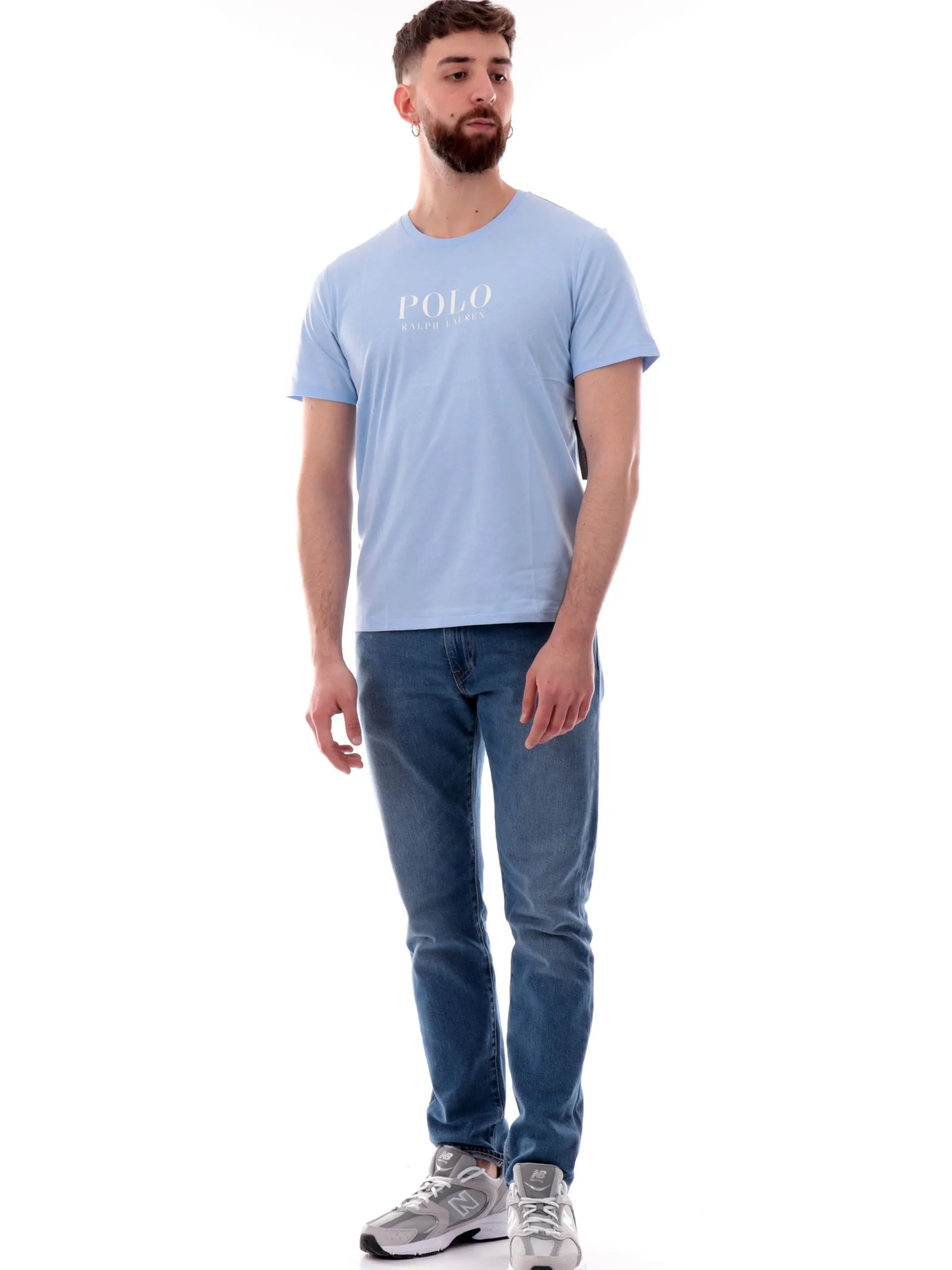 RALPH LAUREN T-Shirt*Maglia celeste da uomo con maxi logo Polo 714899613