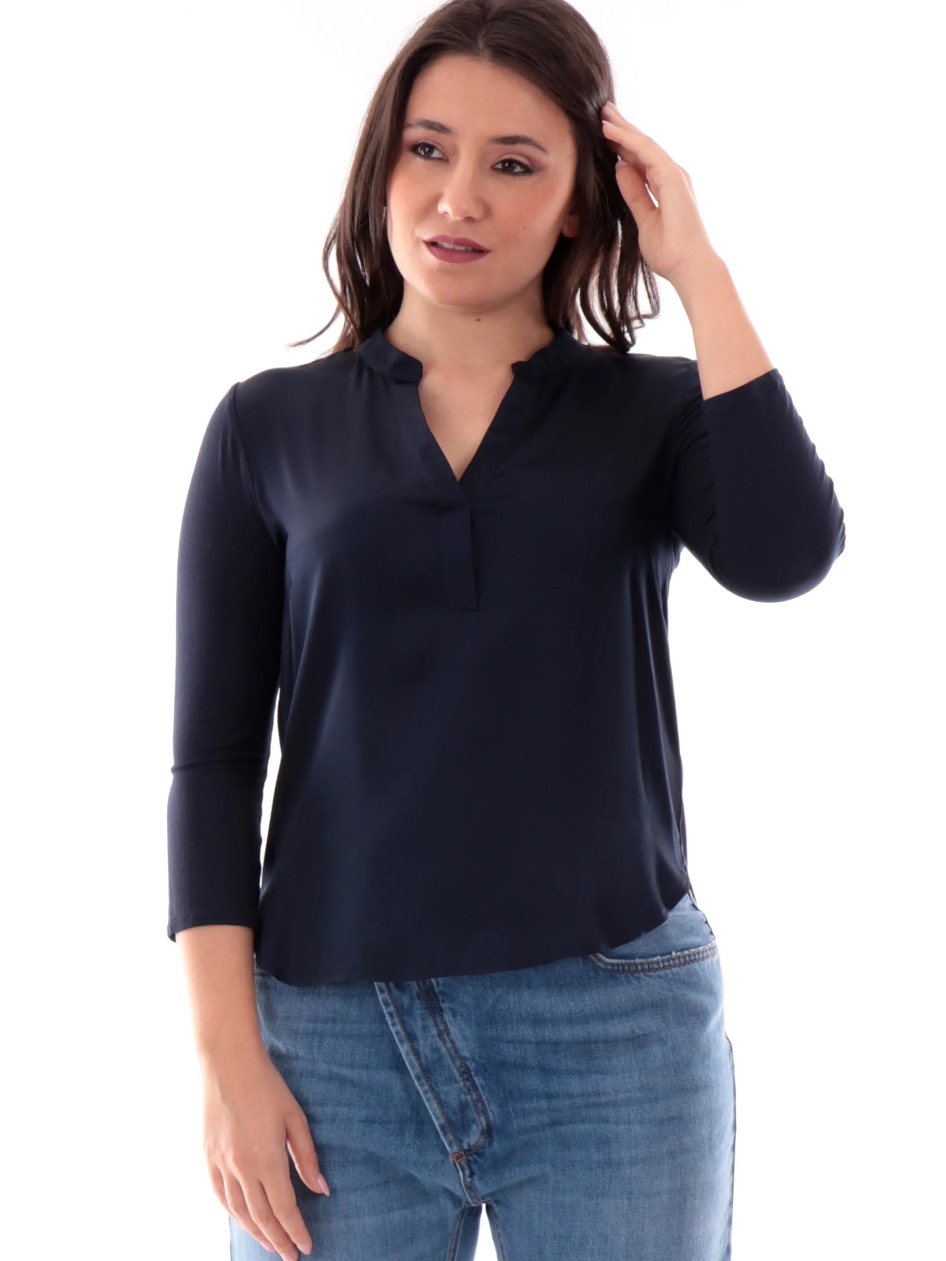 ANIS Maglie*Maglia raso blu da donna scollo a V 251C1041