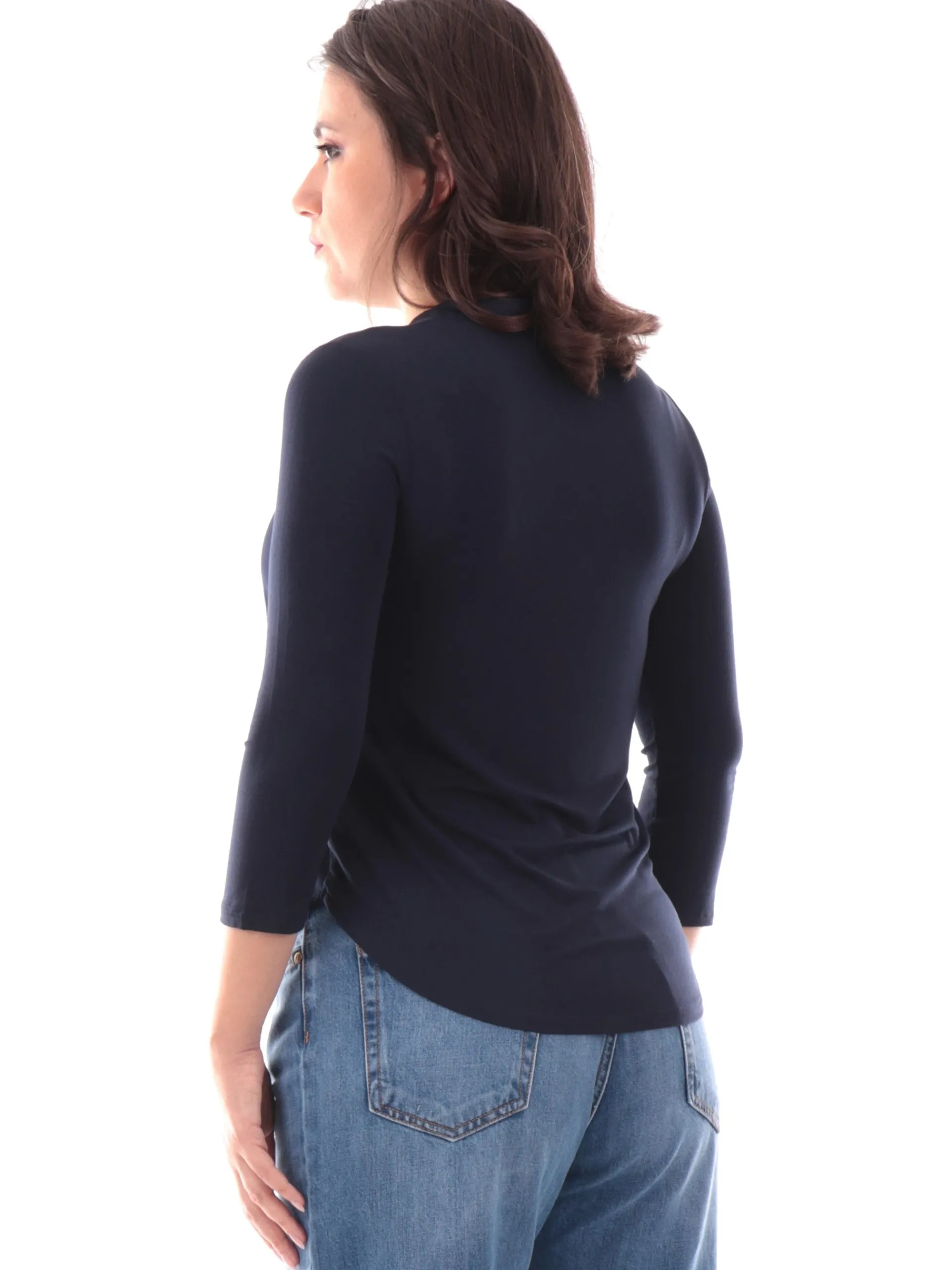 ANIS Maglie*Maglia raso blu da donna scollo a V 251C1041