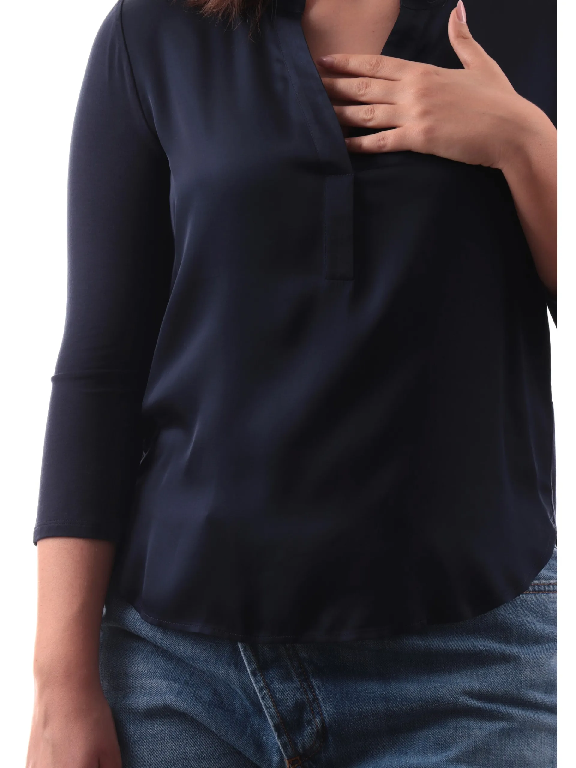 ANIS Maglie*Maglia raso blu da donna scollo a V 251C1041