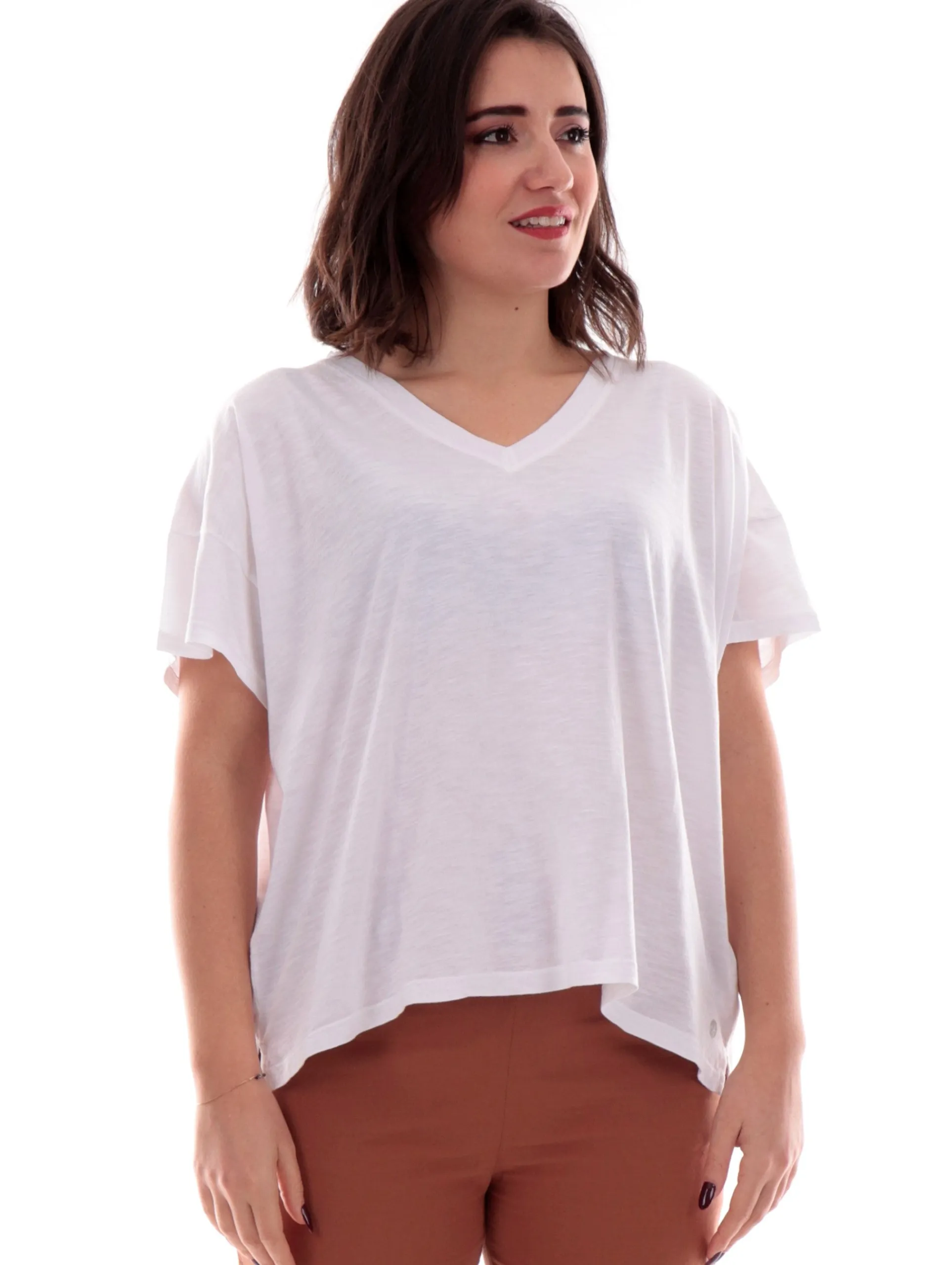 DEHA T-Shirt*Maglia scollo a v bianca da donna Crop