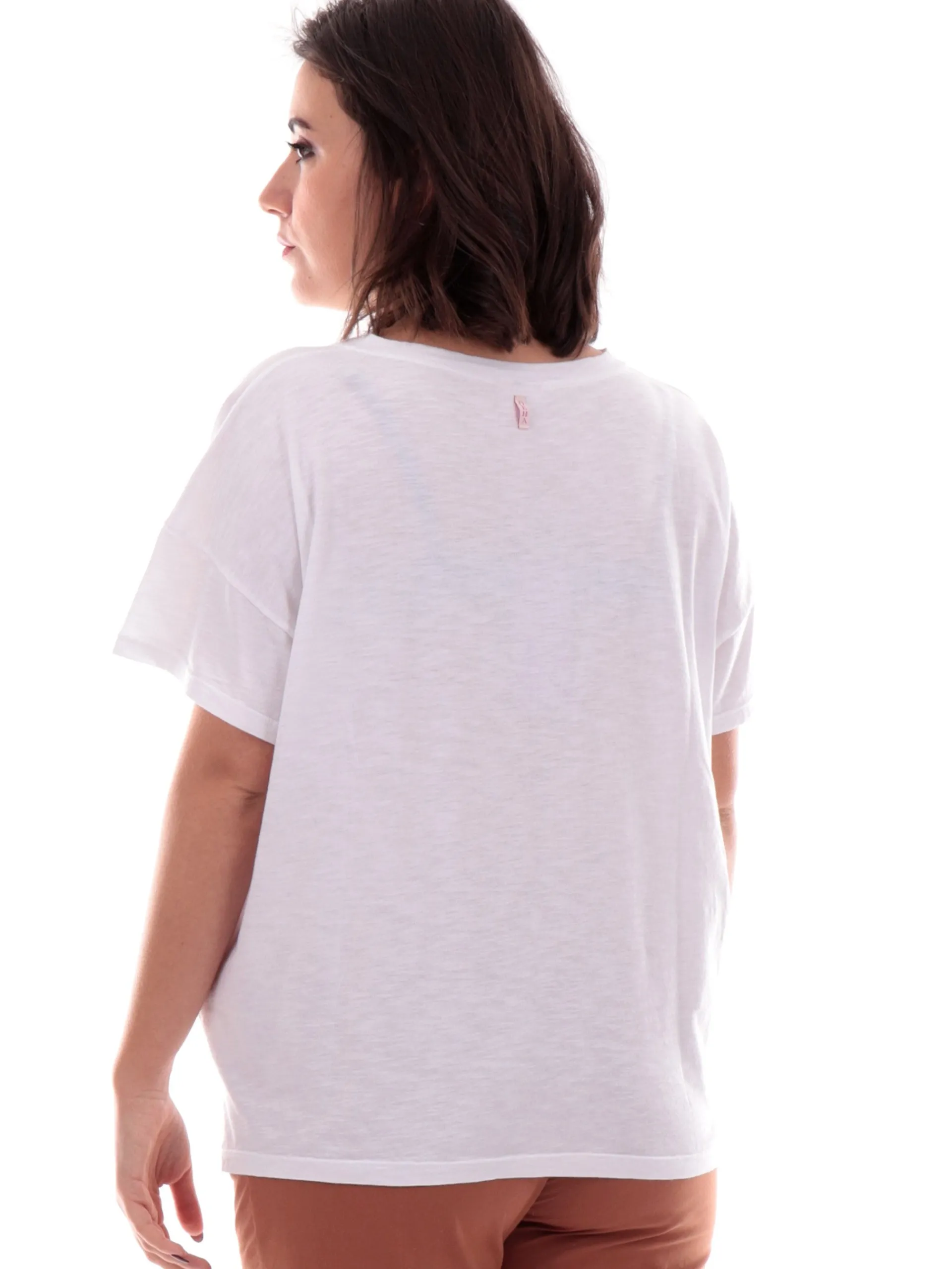 DEHA T-Shirt*Maglia scollo a v bianca da donna Crop