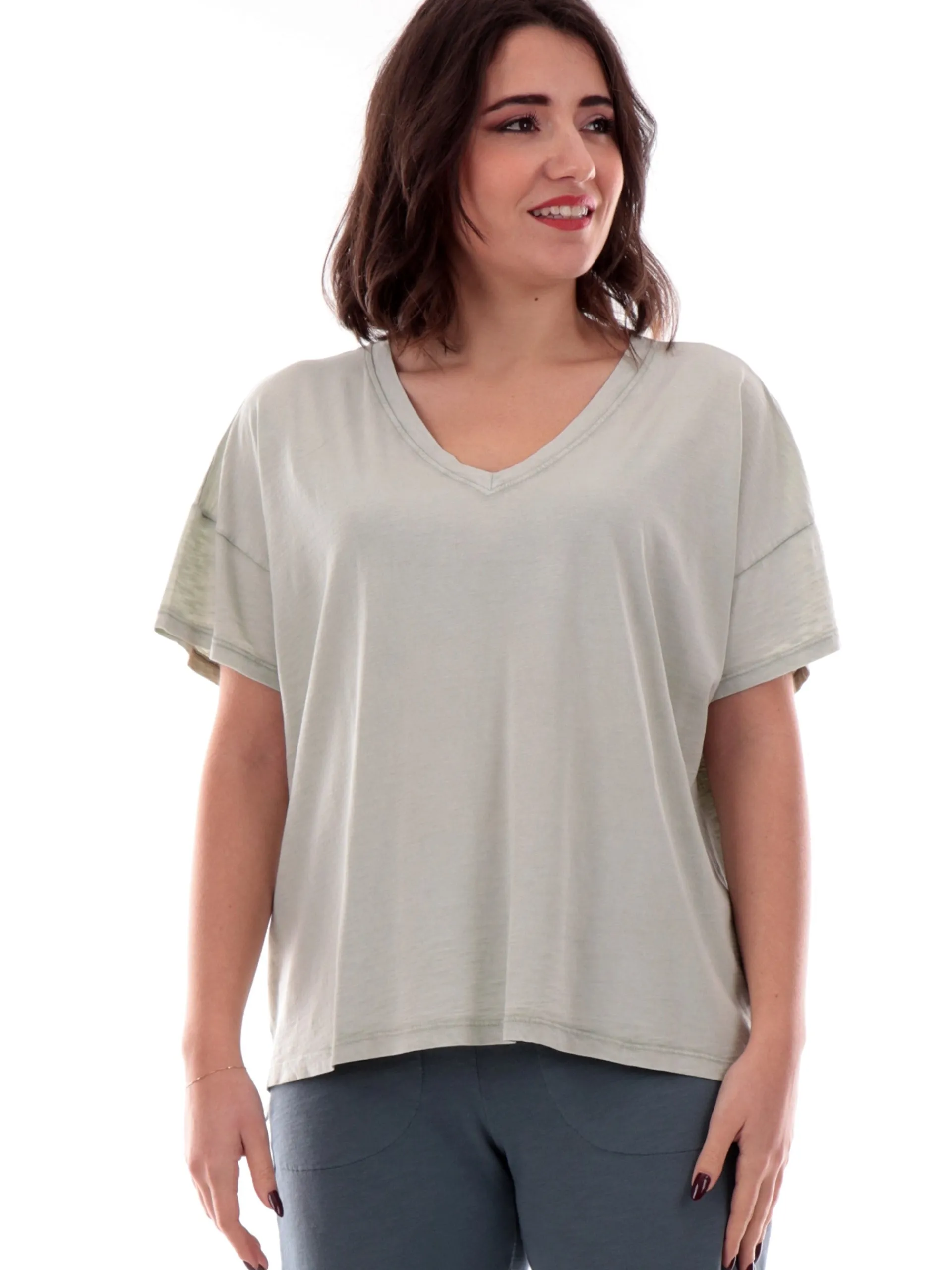 DEHA T-Shirt*Maglia scollo a v verde menta da donna Crop D2236037620
