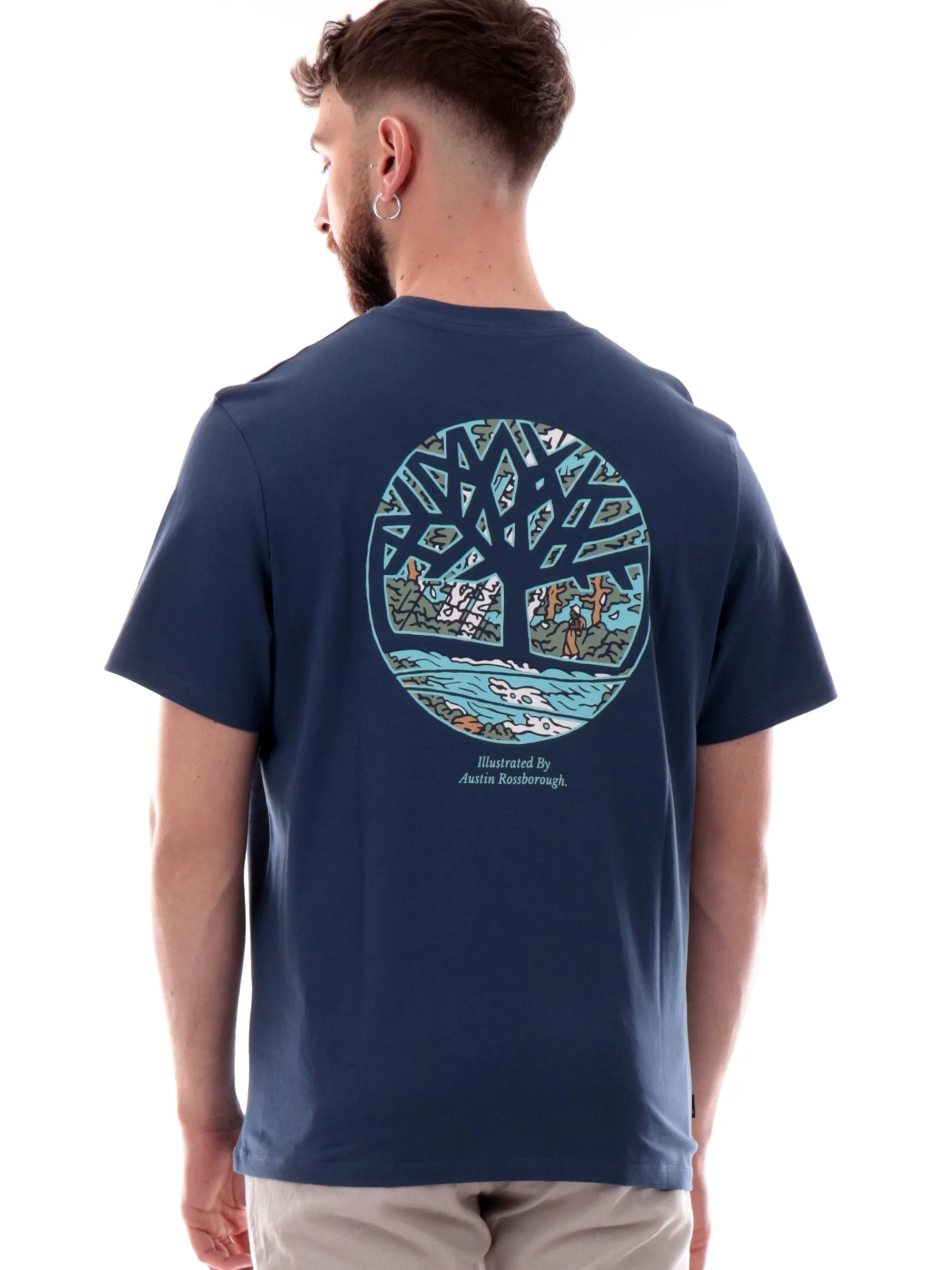 TIMBERLAND T-Shirt*Maglia blu da uomo maxi logo posteriore Tree Logo Back TB0A6DG5