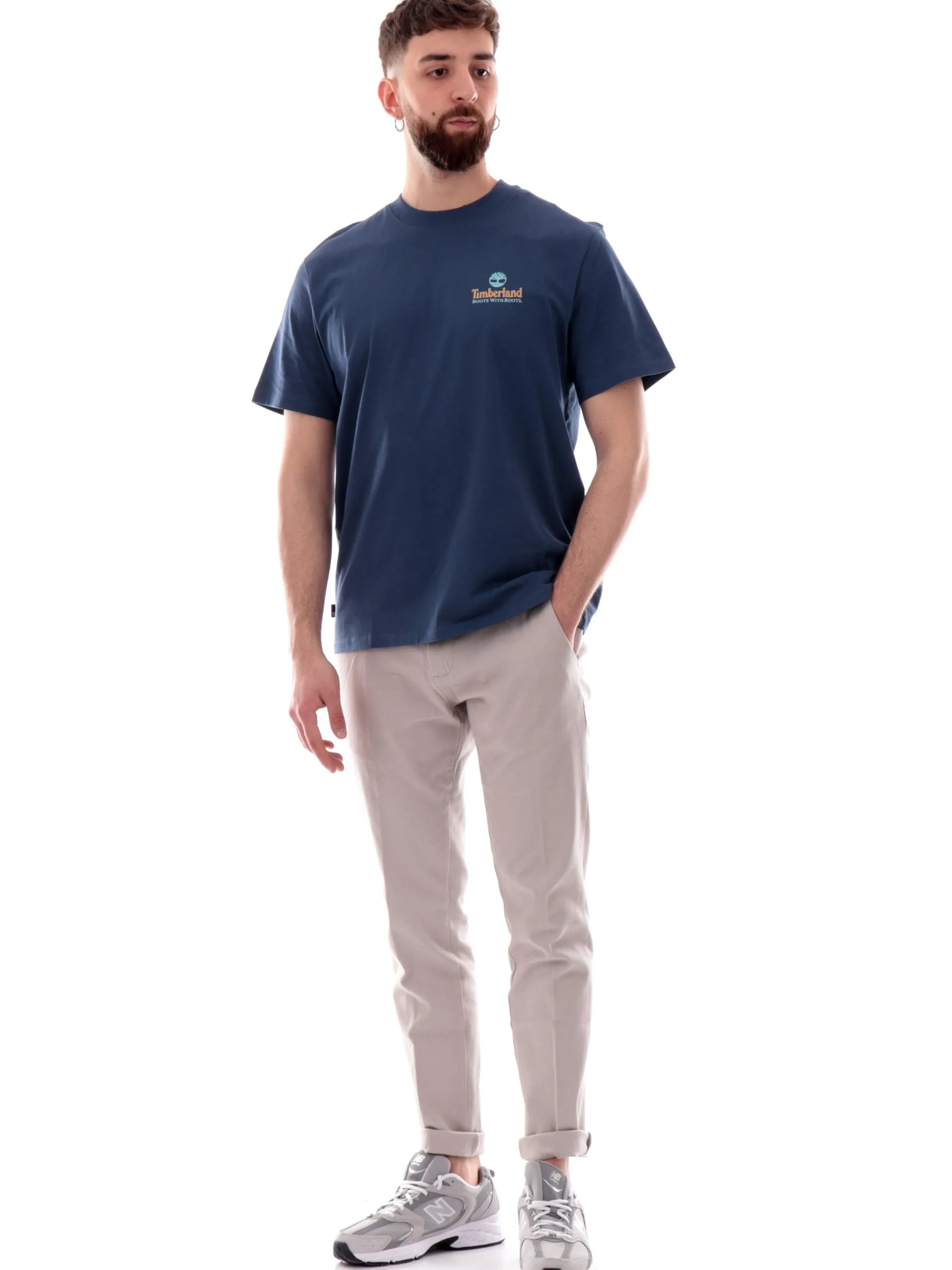 TIMBERLAND T-Shirt*Maglia blu da uomo maxi logo posteriore Tree Logo Back TB0A6DG5