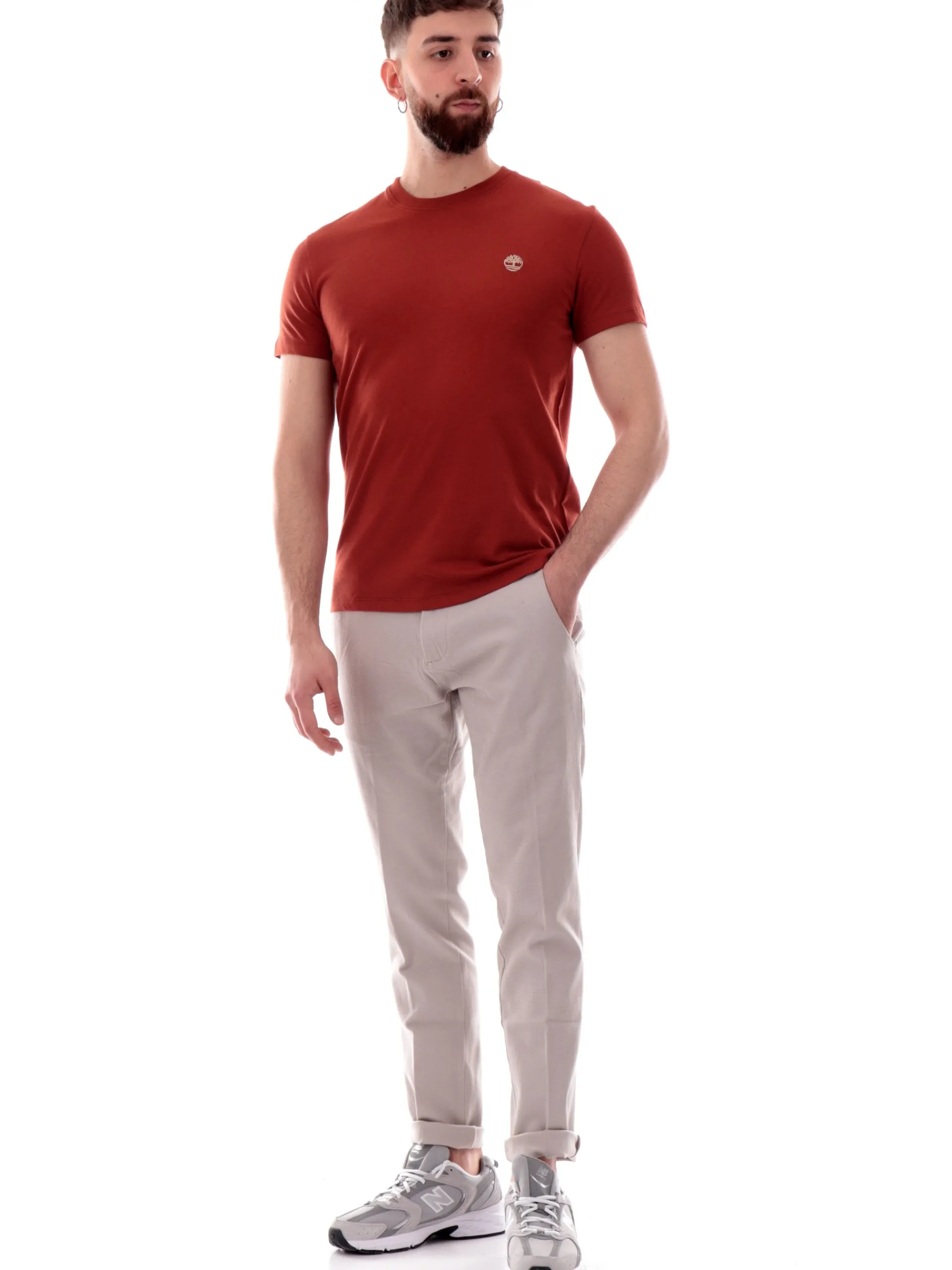 TIMBERLAND T-Shirt*Maglia rosso mattone da uomo logo ricamato Dunstan River TB0A2BPR
