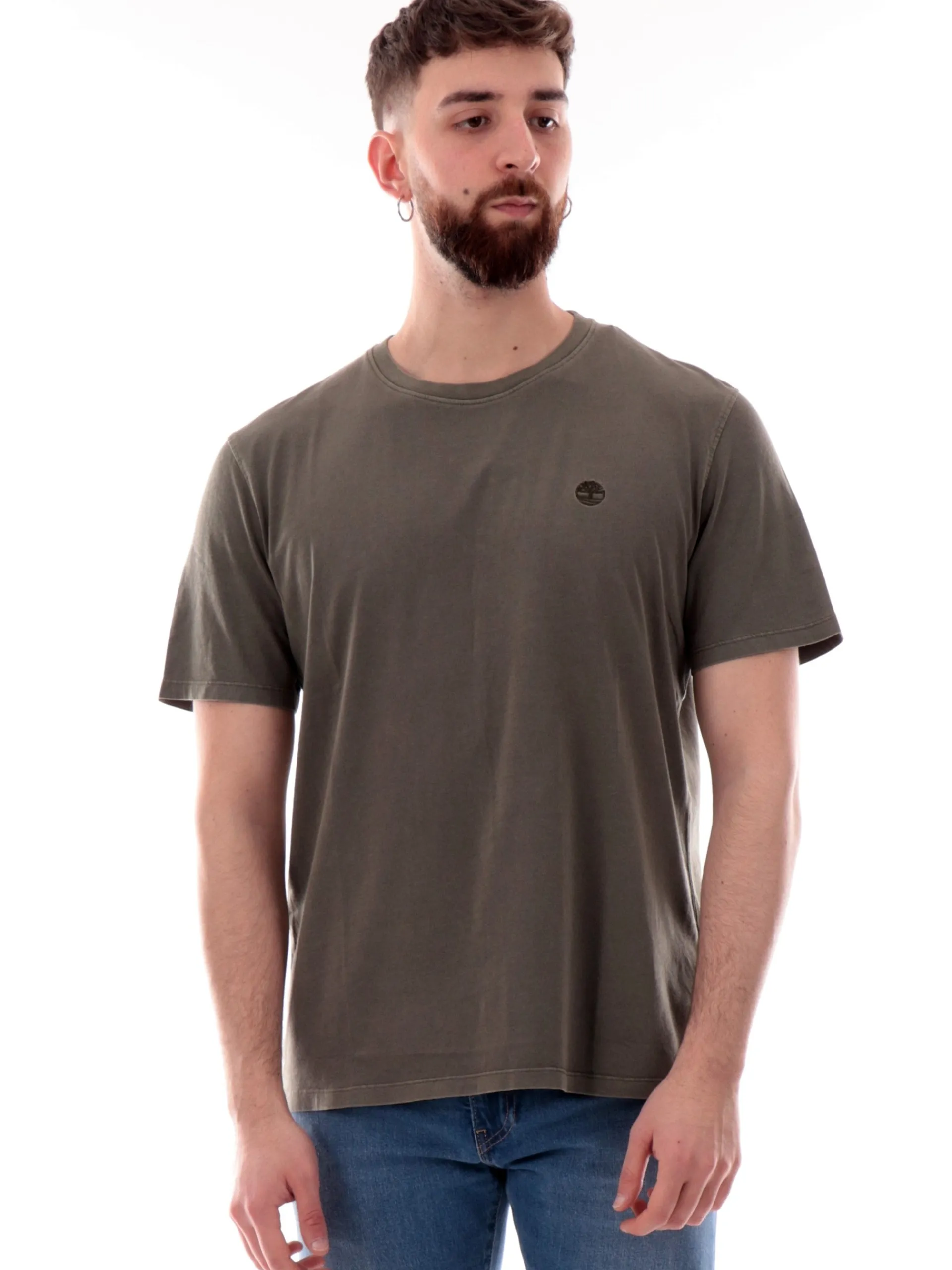 TIMBERLAND T-Shirt*Maglia verde militare da uomo logo ricamato Dunstan River TB0A5YAY