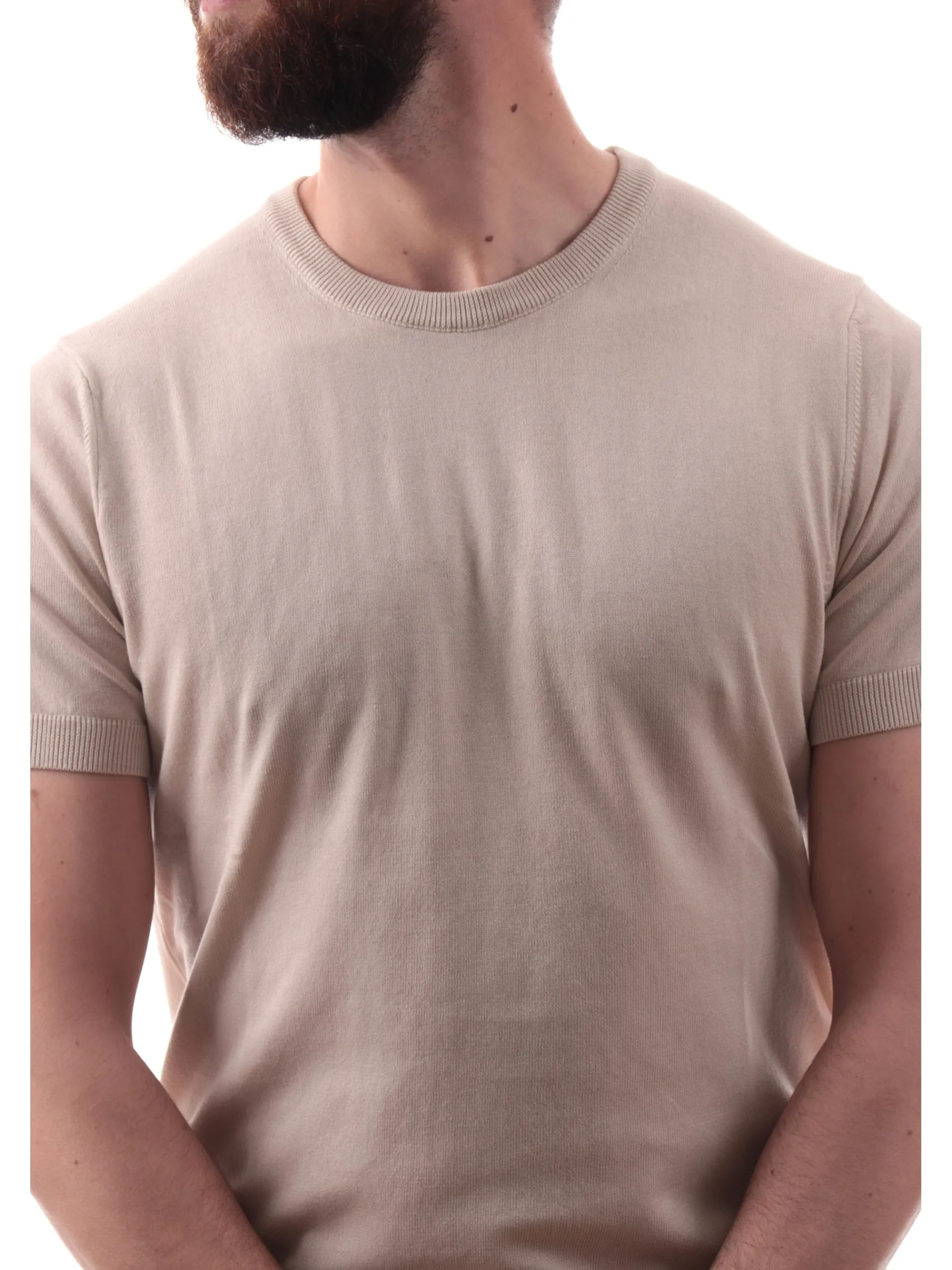 VELK T-Shirt*Maglia beige girocollo da uomo Made in Italy lavorata a mano RS633Y
