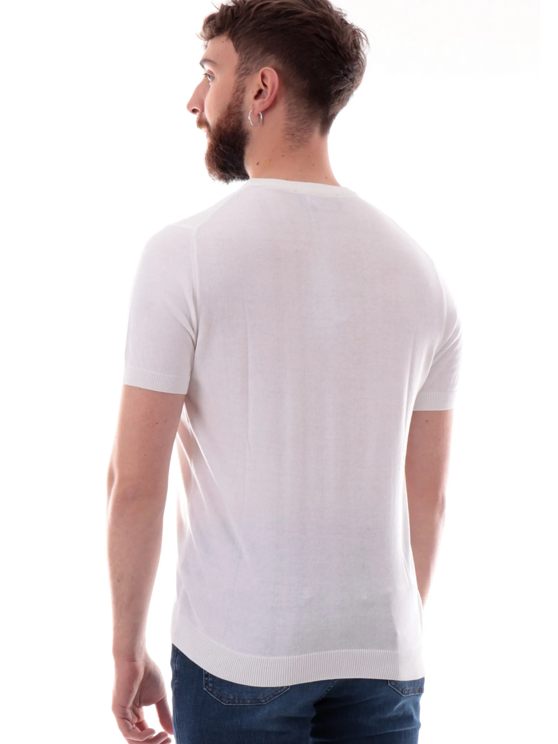 VELK T-Shirt*Maglia bianca girocollo da uomo Made in Italy lavorata a mano RS633Y