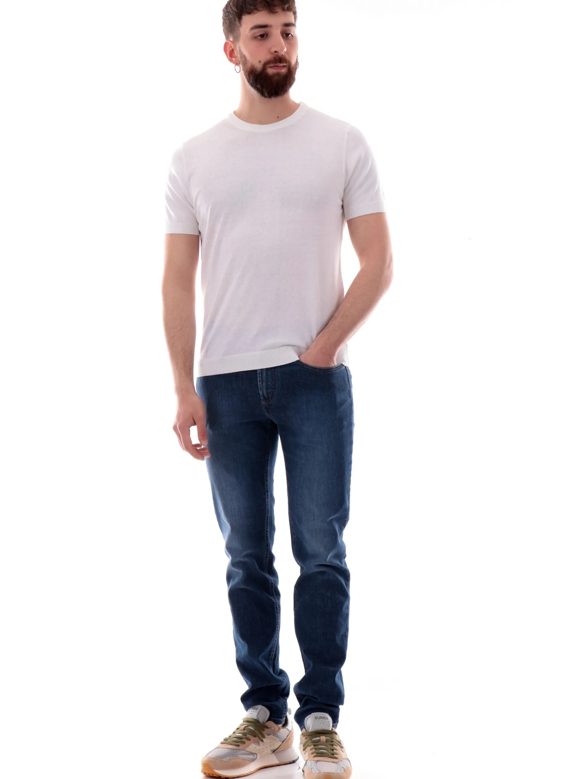 VELK T-Shirt*Maglia bianca girocollo da uomo Made in Italy lavorata a mano RS633Y
