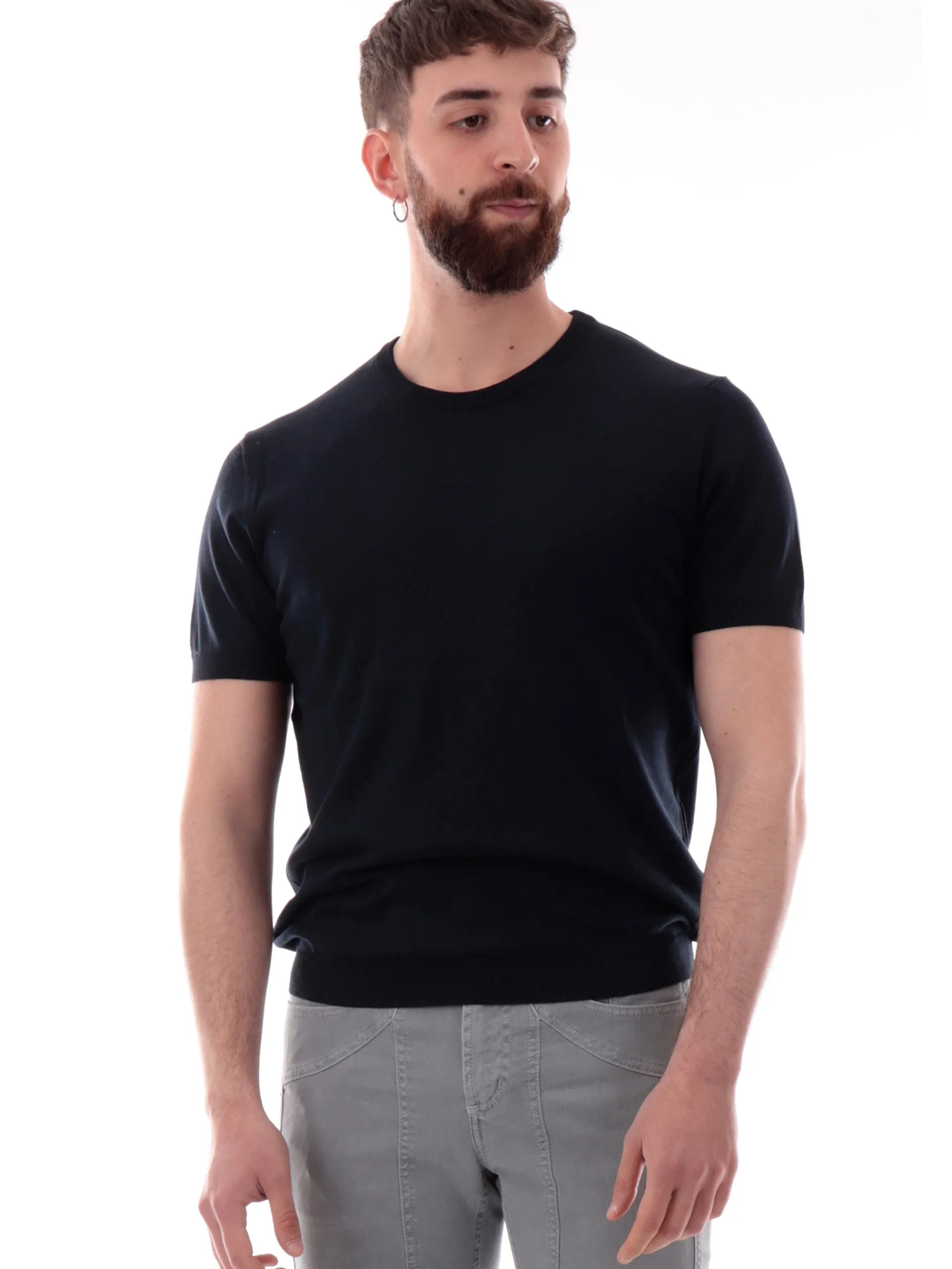 VELK T-Shirt*Maglia blu girocollo da uomo Made in Italy lavorata a mano RS633Y