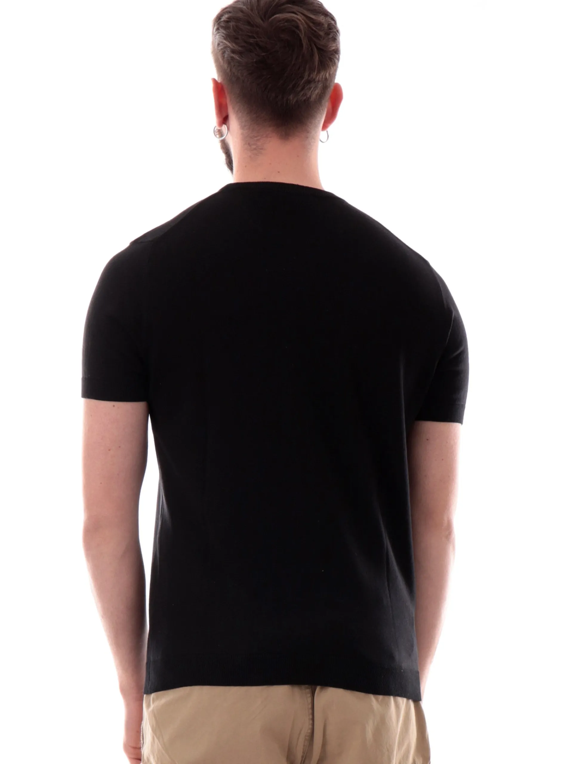 VELK T-Shirt*Maglia nera girocollo da uomo Made in Italy lavorata a mano RS633Y