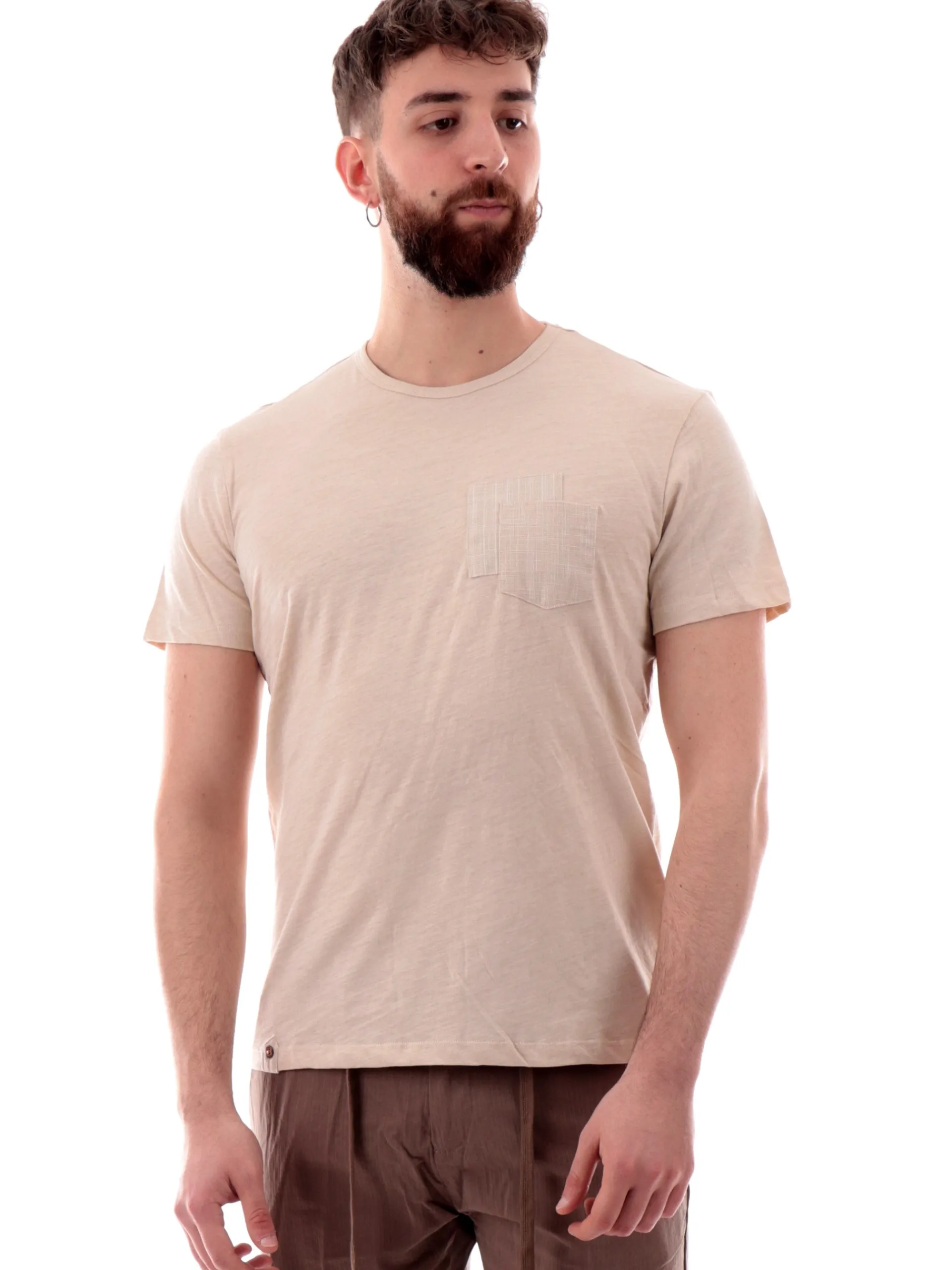 YES ZEE T-Shirt*Maglia beige girocollo da uomo con taschino T736S500