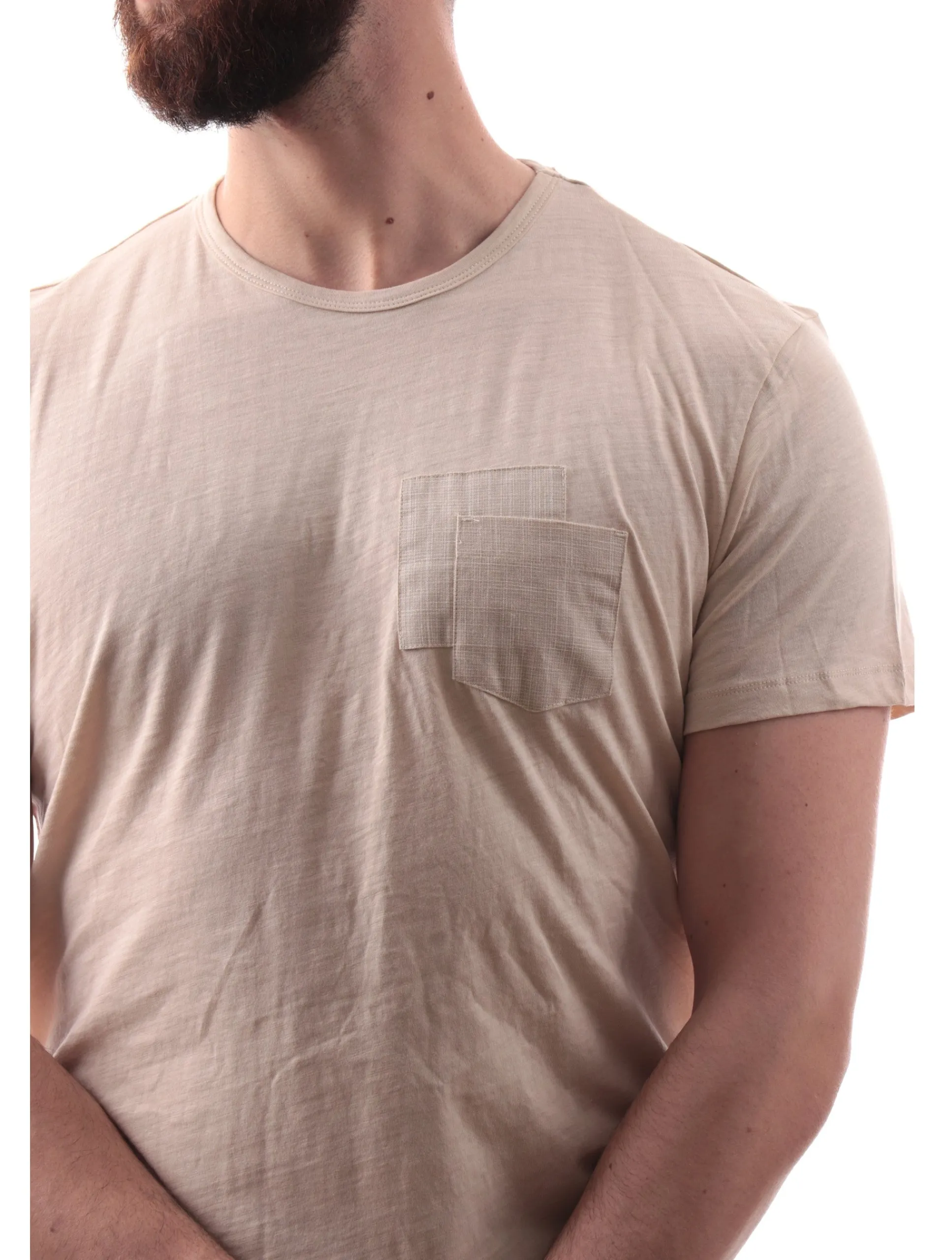 YES ZEE T-Shirt*Maglia beige girocollo da uomo con taschino T736S500