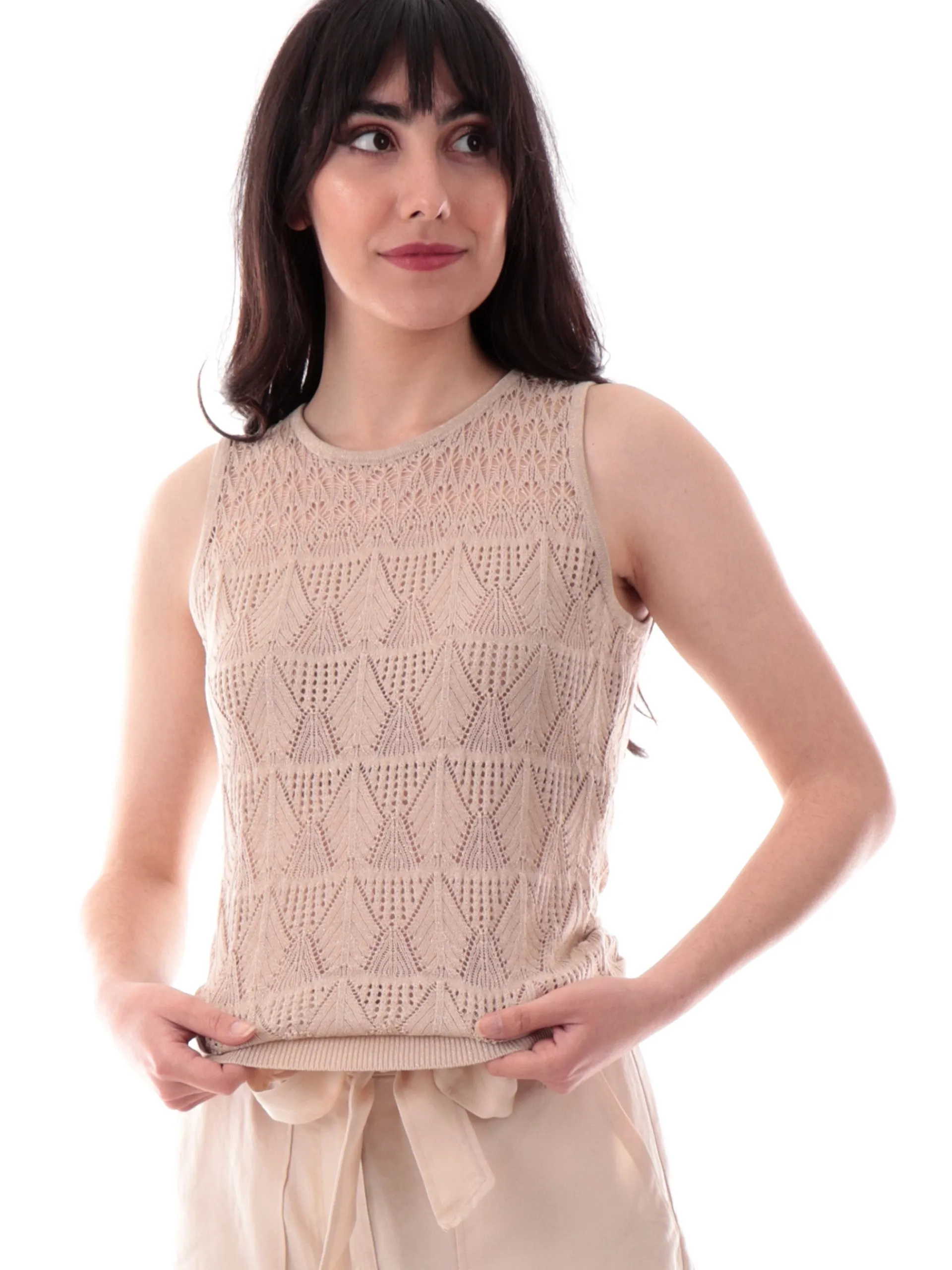 YES ZEE Maglie*Maglia beige oro traforata Canotta sottogiacca M237IG000212