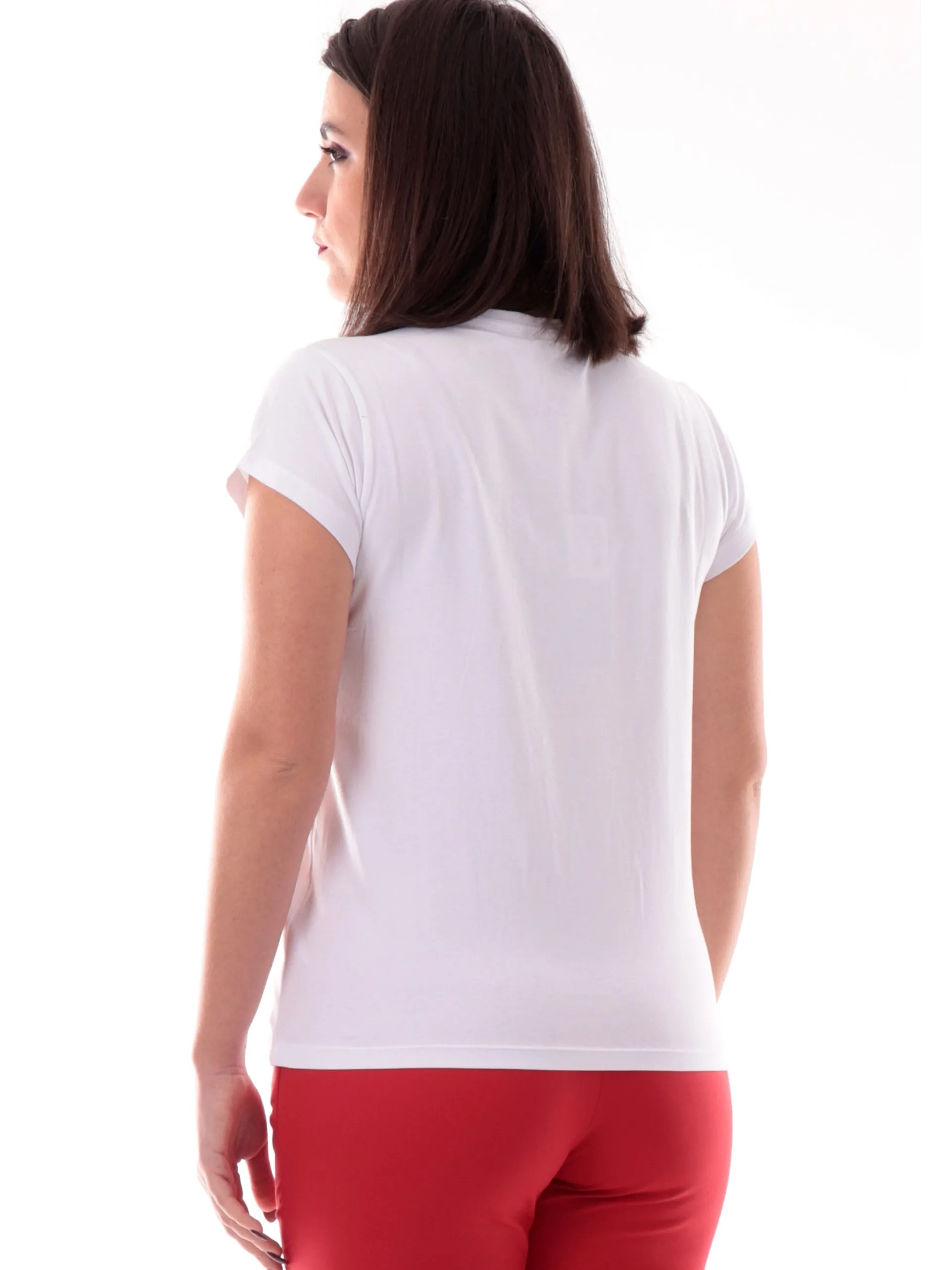 YES ZEE T-Shirt*Maglia bianca girocollo da donna stampa fiore con strass T273S700