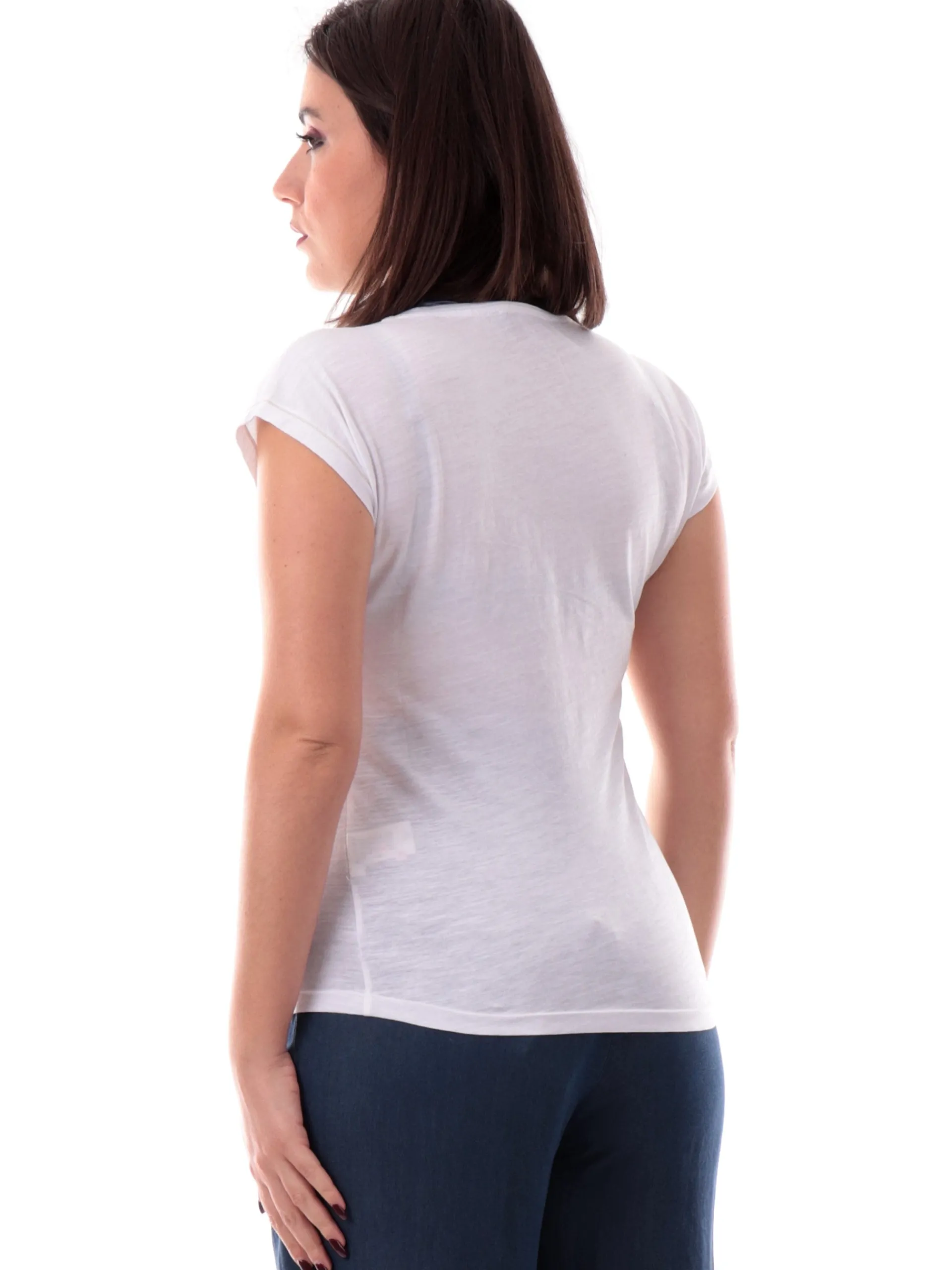 YES ZEE T-Shirt*Maglia bianca maniche pipistrello da donna logo con strass T229TL00